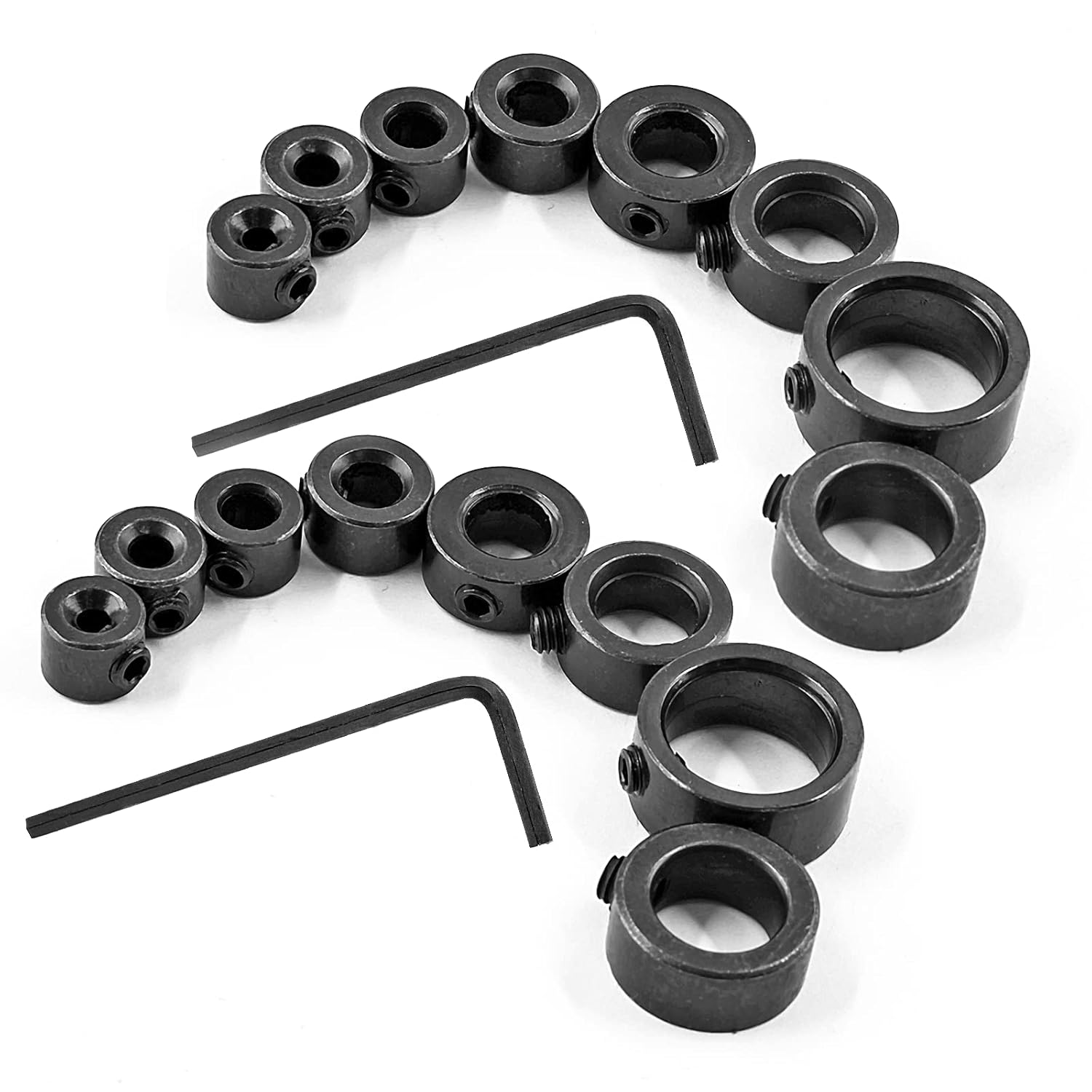 El juego de 2 juegos de collar de broca de tope incluye 18″, 316″, 14″, 516″, 38″, 716″, 12″ y 58″ con llave Allen