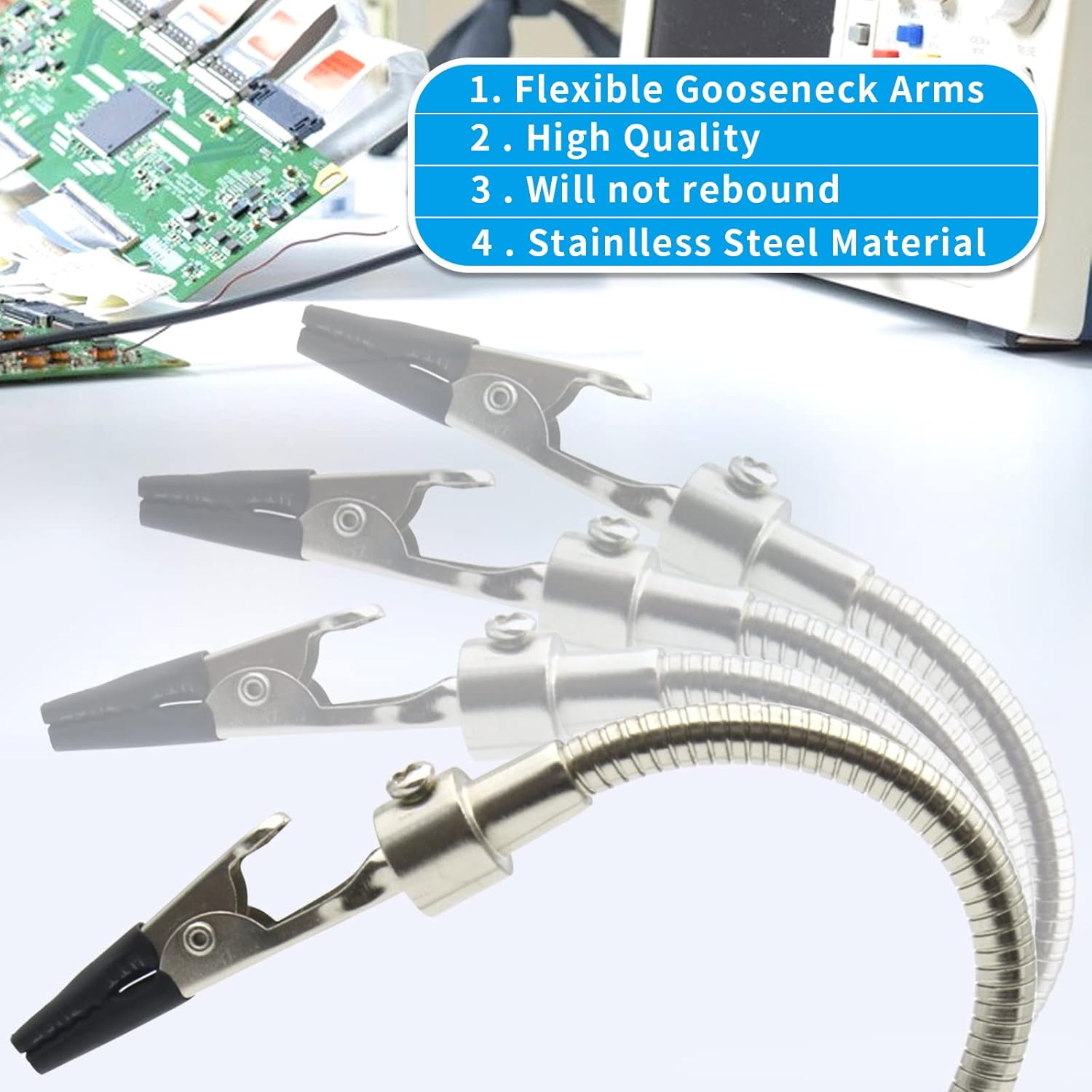 Paquete de 4 abrazaderas de soldadura para manos de ayuda, clip de soldadura ajustable, brazos de metal flexibles de cuello de cisne, clips de