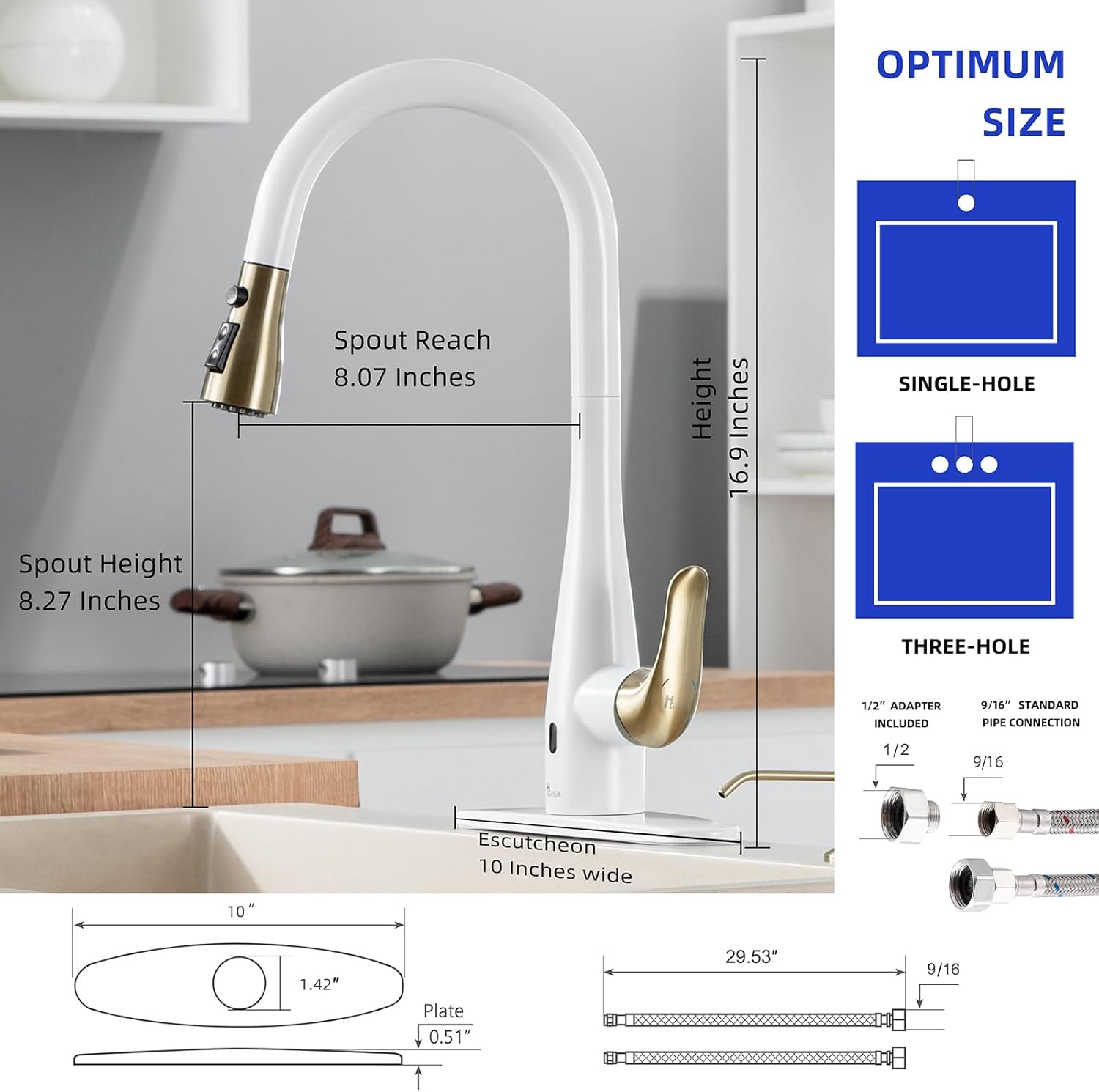 HGHGK Grifo de cocina sin contacto con dispensador de jabón y rociador extraíble, grifo de fregadero de cocina con sensor de una sola manija, diseño
