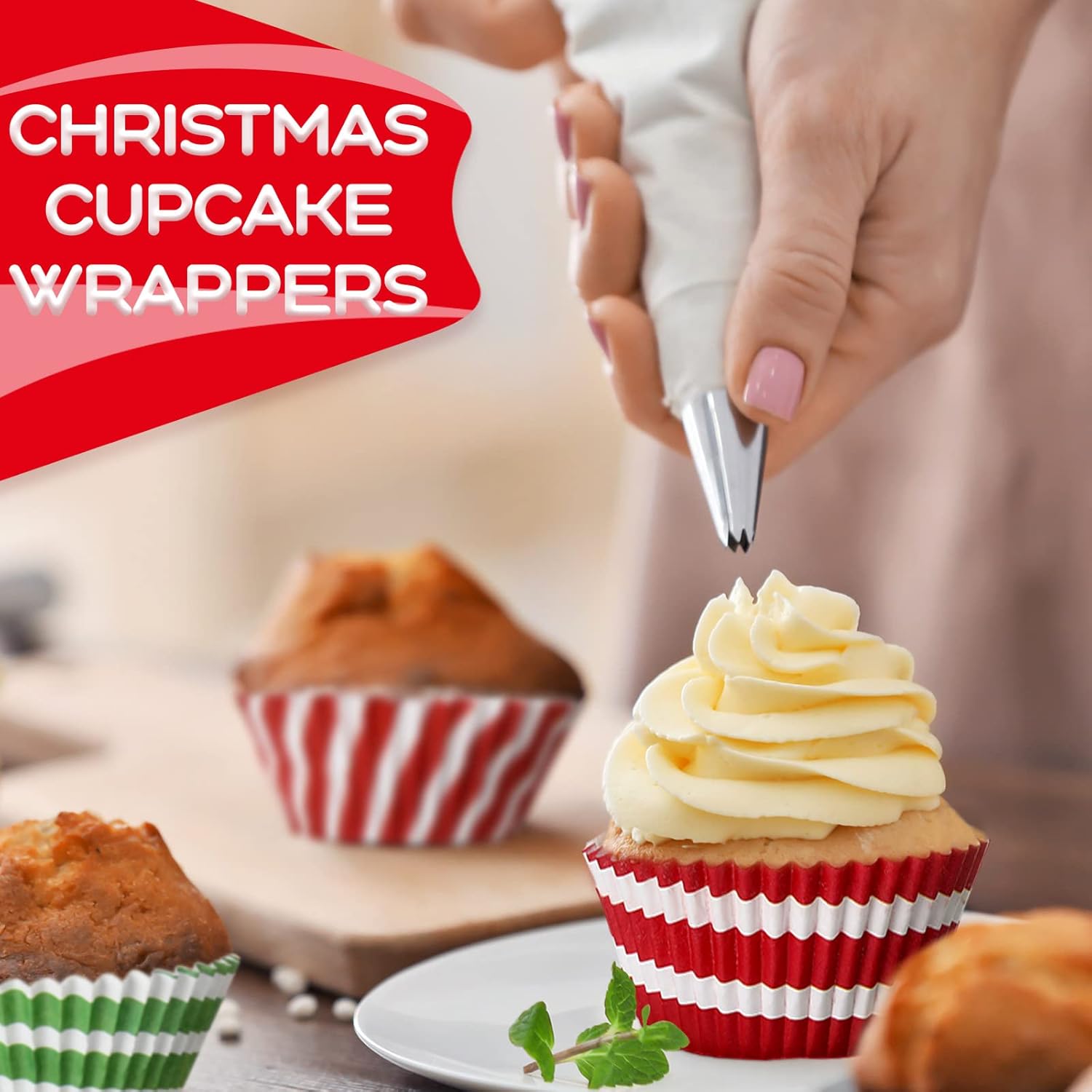 600 envoltorios de cupcakes de Navidad, 6 estilos, para fiestas de Navidad, para cupcakes, para magdalenas, soportes para cupcakes, tazas de papel