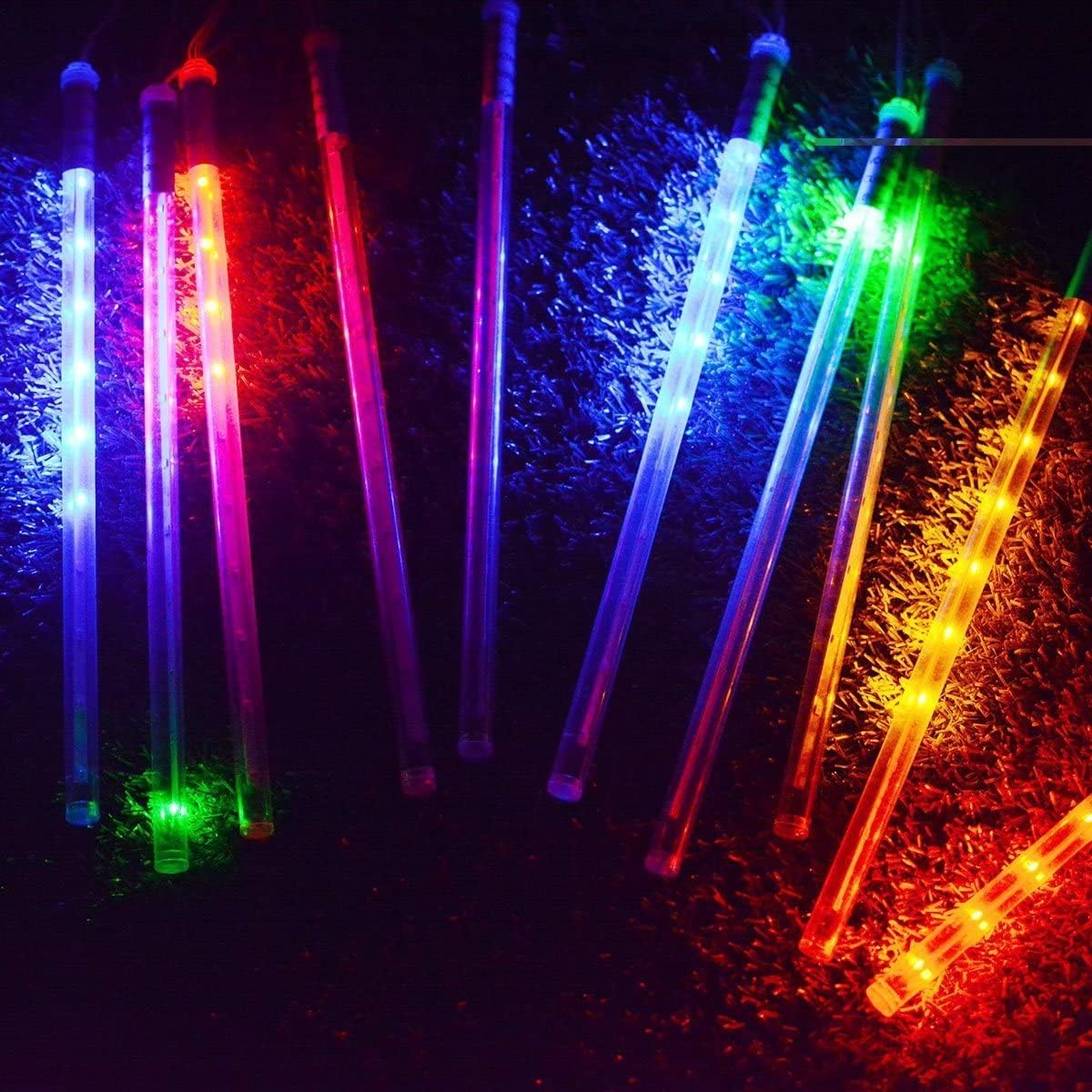Luces LED de lluvia de meteoritos, gotas de lluvia y carámbanos, gotas de lluvia que caen, 11.8 in, 8 tubos, impermeables, luces en cascada para
