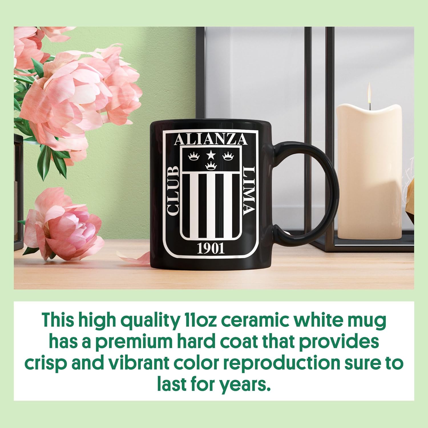 Alianza Lima Escudo Blanco Taza de Café Negra 11oz