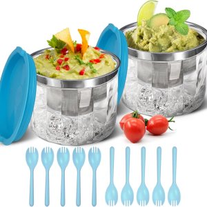 Cuencos de hielo para servir alimentos fríos, paquete de 2, platos enfriadores de inmersión de 25 onzas para salsas, salsa, guacamole, ensalada, Cuencos de hielo para servir alimentos fríos, paquete de 2, platos enfriadores de inmersión de 25 onzas para salsas, salsa, guacamole, ensalada,