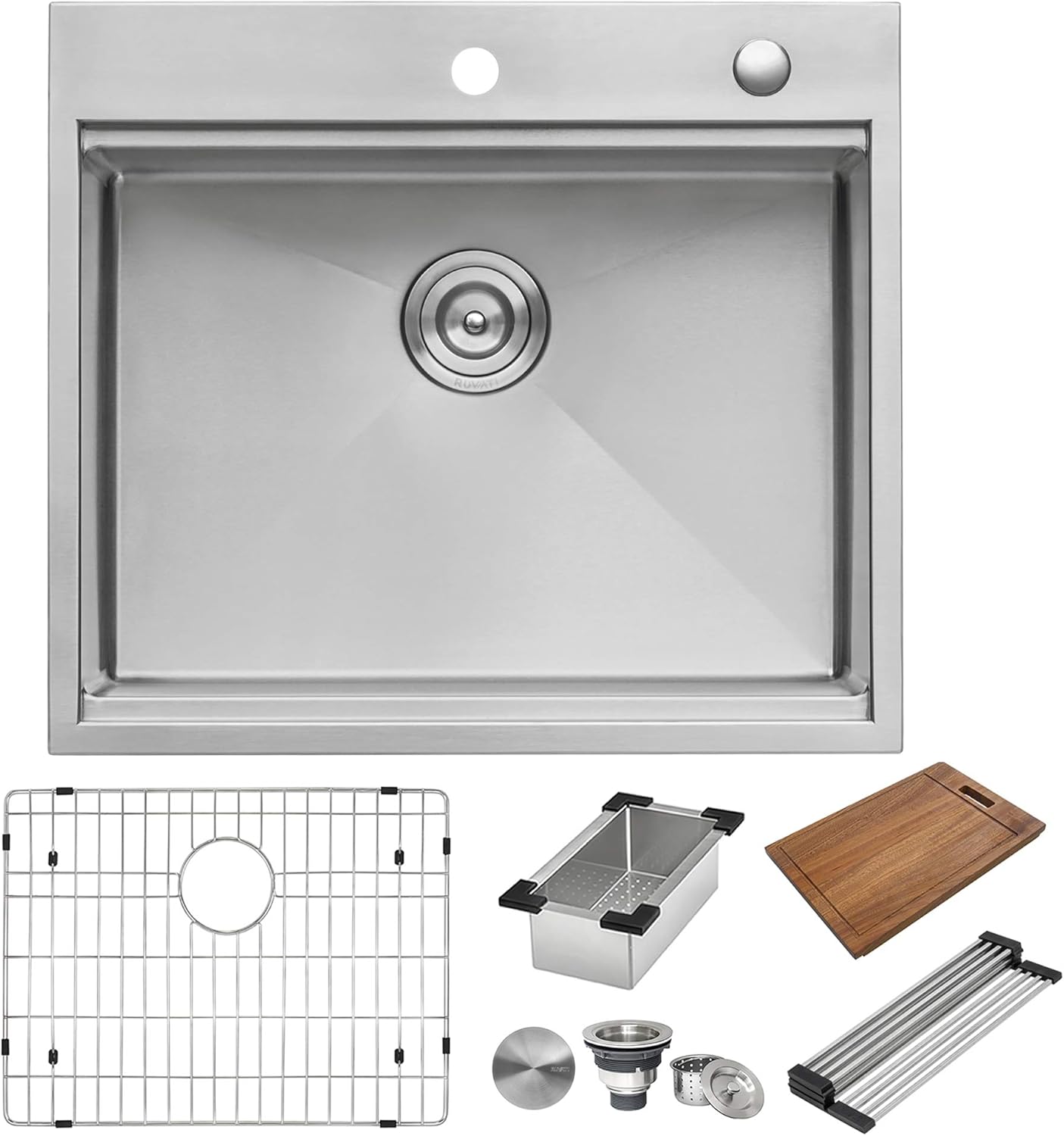 Ruvati – Fregadero de cocina de acero inoxidable calibre 16, con estación de trabajo empotrable y de montaje superior