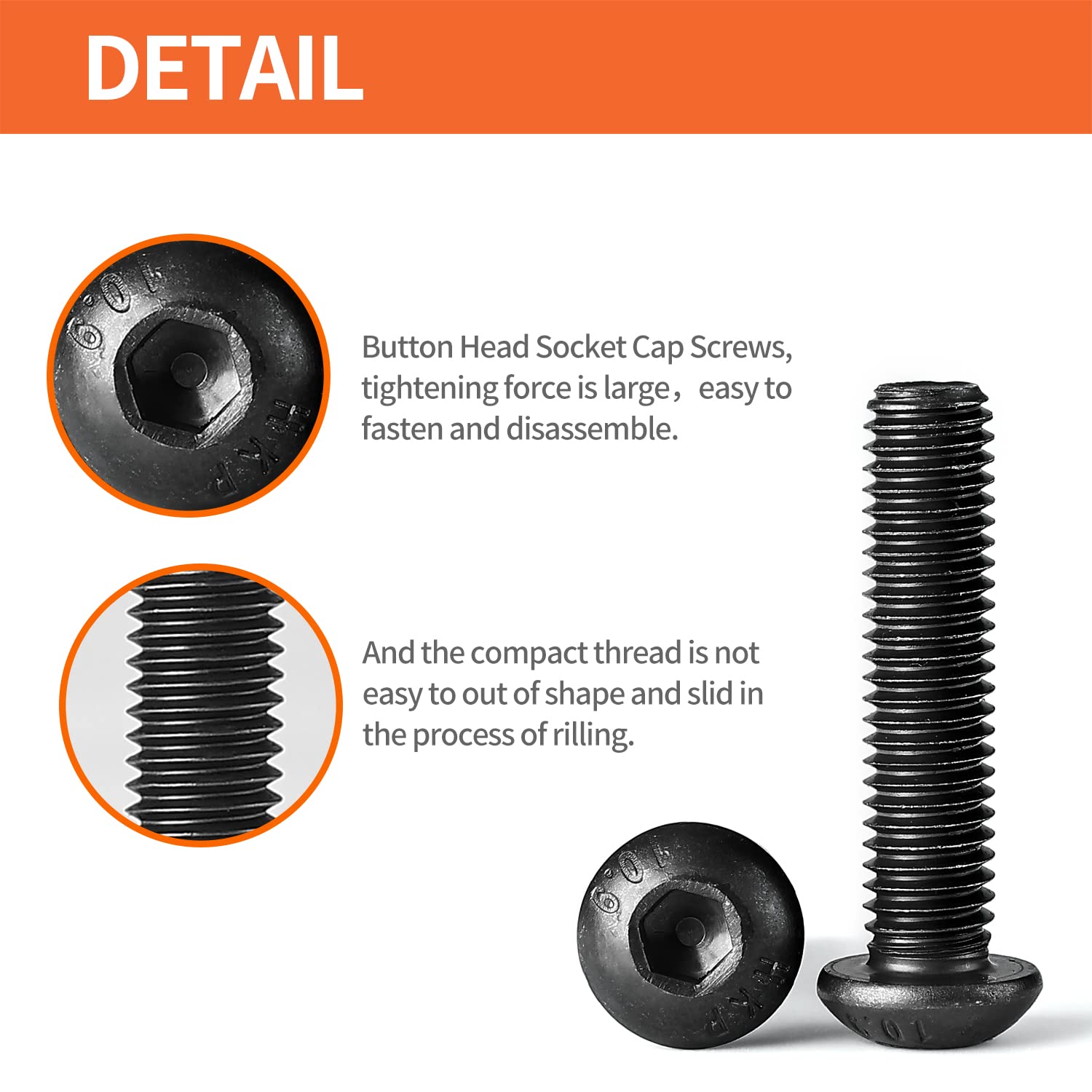 Tornillos de cabeza de botón M5-0.031 x 1.575 in, tornillos de acero de aleación de grado 10.9, acabado de óxido negro, rosca completa a máquina,