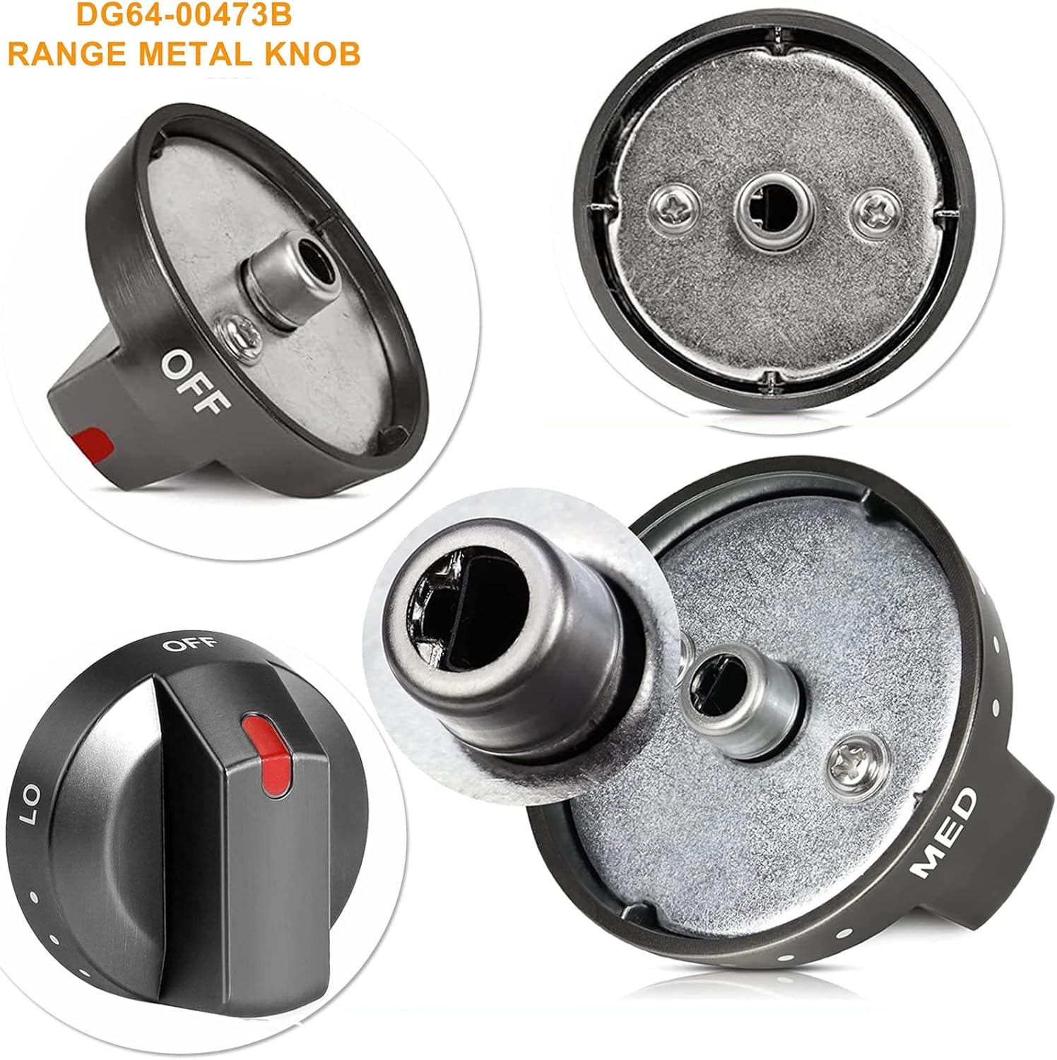 Actualizado DG64-00473B Perilla de estufa de acero inoxidable reforzado negro para horno Samsung Range Oven Gas Stove Knob NX58J5600SG, NX58J7750SG,