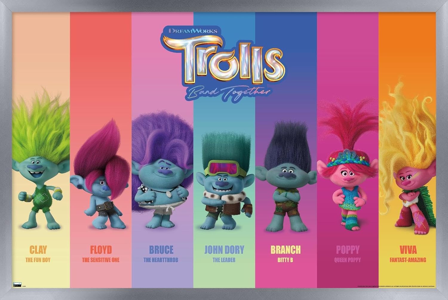 Trends International Trolls Band Together – Póster de pared Perfect Harmony, 22.37 x 34.00 pulgadas, versión enmarcada en plata