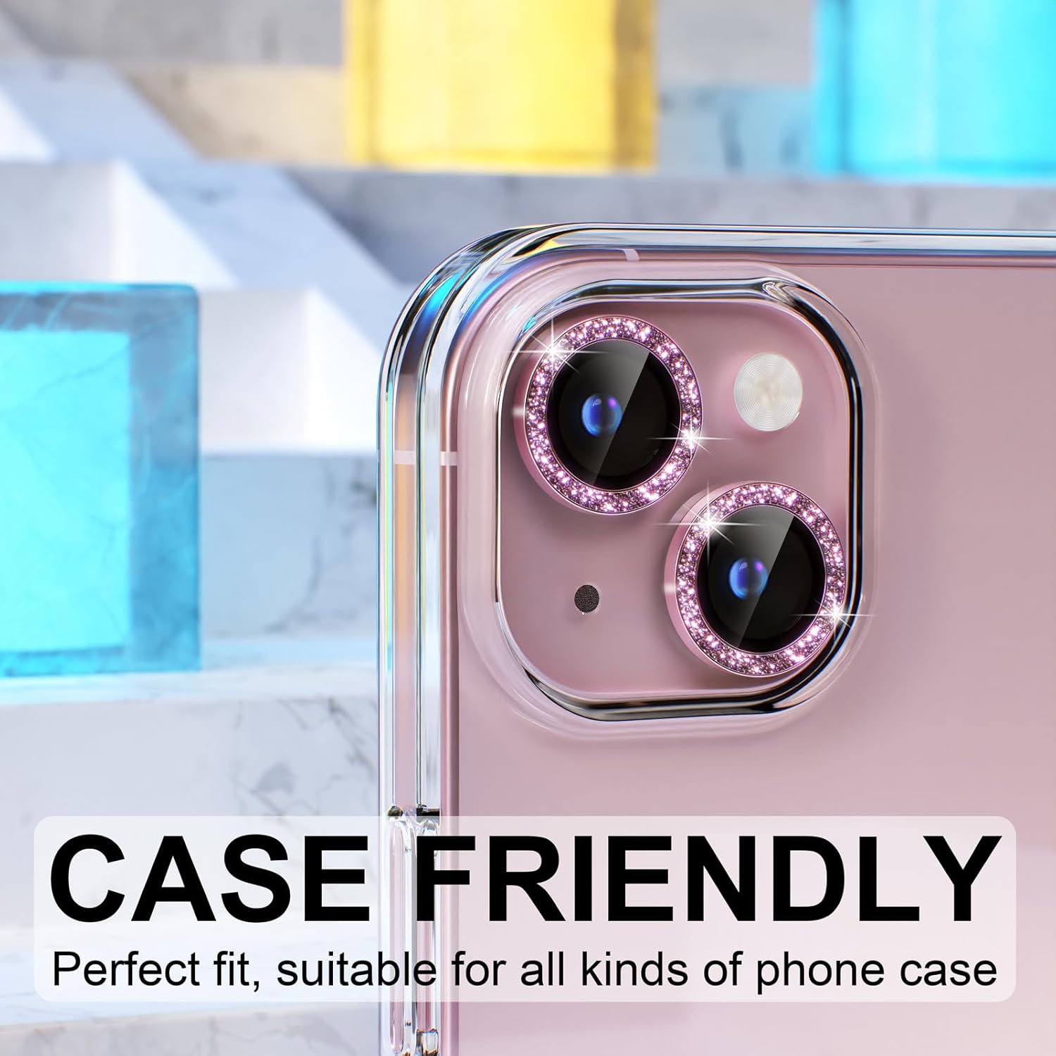 Choiche Protector de lente de cámara compatible con iPhone 15iPhone 15 Plus, protector de pantalla de vidrio templado 9H, accesorios de decoración
