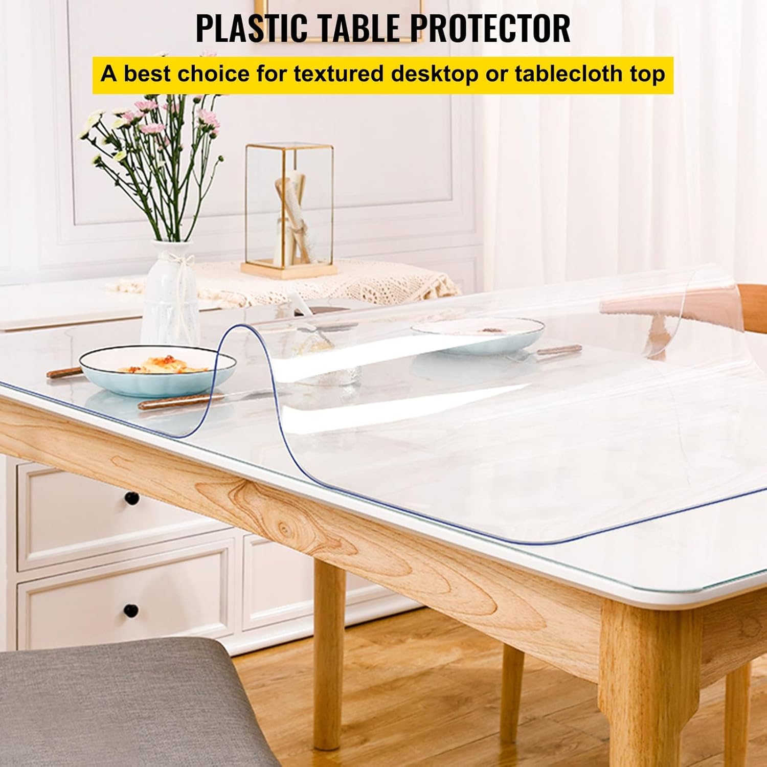 VEVOR Funda de plástico para mesa, 24 x 60 pulgadas, protector de mesa transparente de 0.059 in de grosor, alfombrilla rectangular transparente,