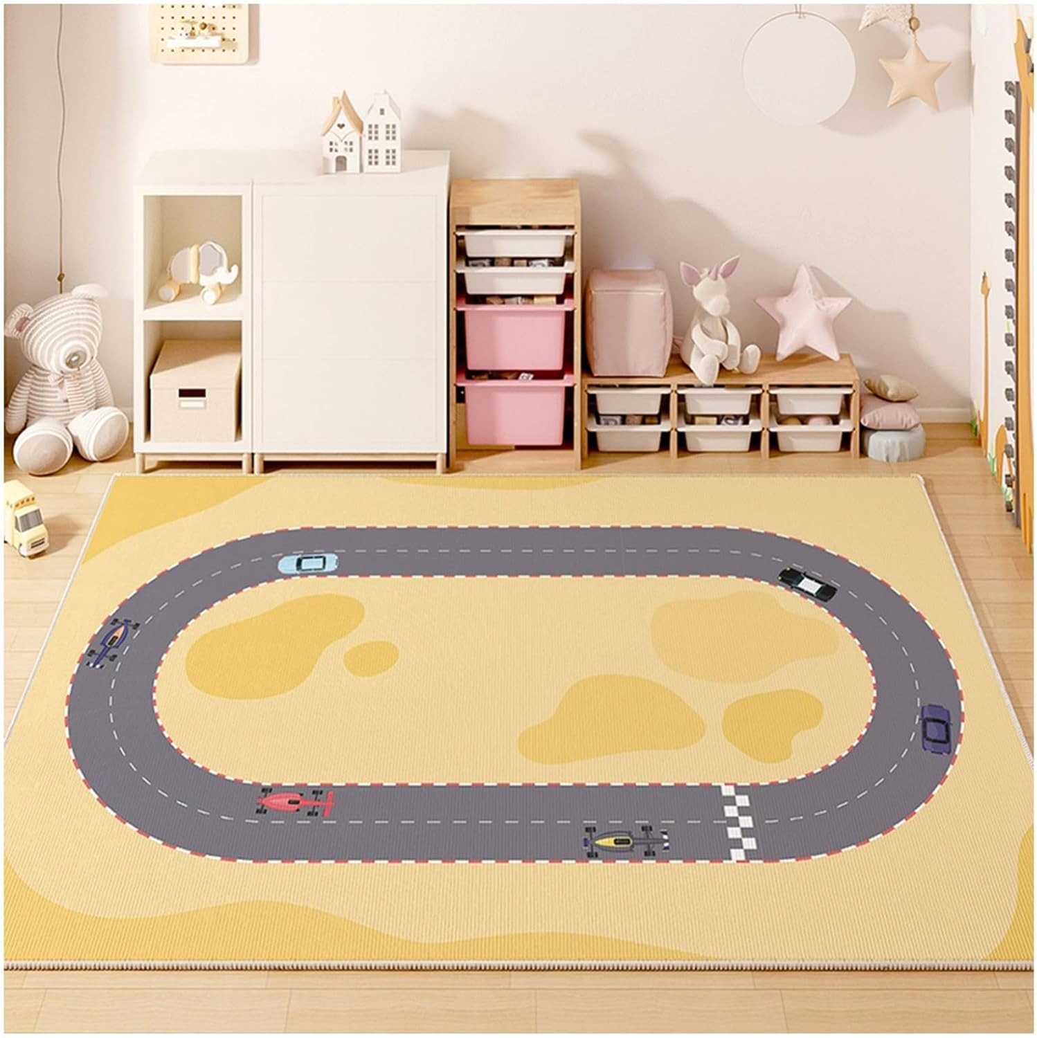 Alfombra de estacionamiento de 5 x 6.6 pies, ingeniería de ciudad, carreteras, tráfico, mapa, tren, automóvil, juguetes, tapete de juego,