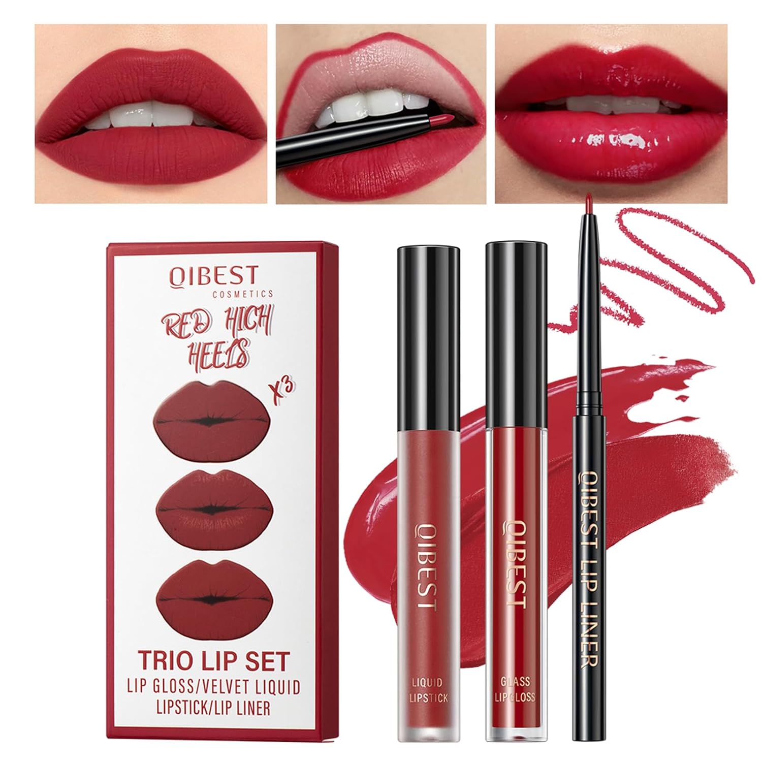 MAEPEOR Kit de labios todo en uno, 3 en 1, delineador de labios suave y lápiz labial con lápiz labial líquido de terciopelo mate, brillo labial