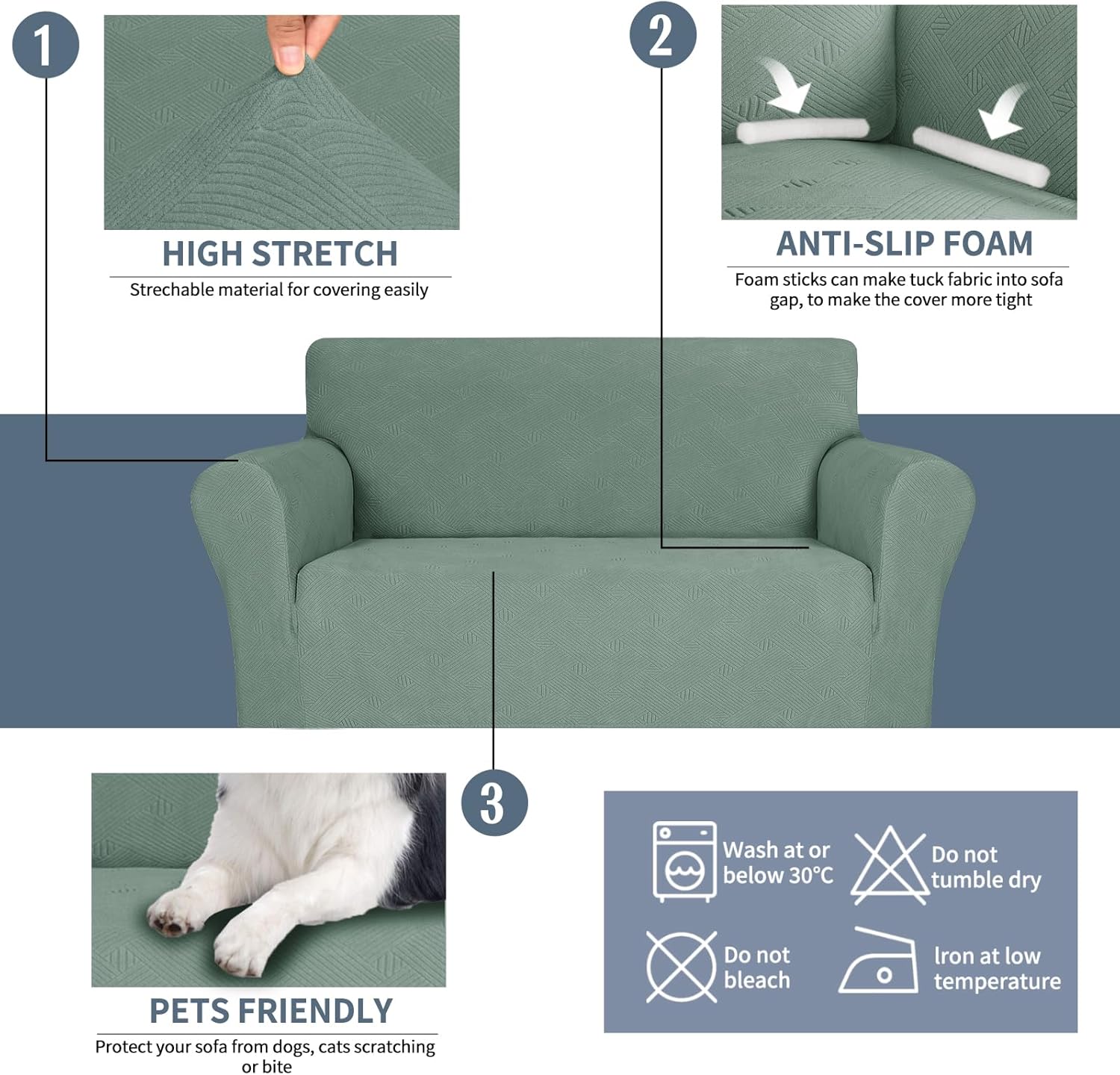 JIVINER Fundas súper elásticas para silla, 1 pieza, universales, de jacquard, para sillón, con cuadros pequeños, con parte inferior elástica (tamaño