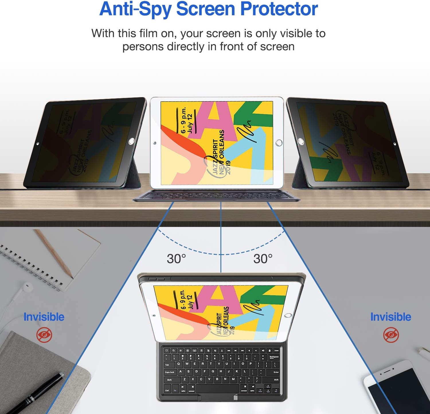 ProCase Protector de pantalla de privacidad antiespía de vidrio templado antiespía para iPad de 10.2 pulgadas