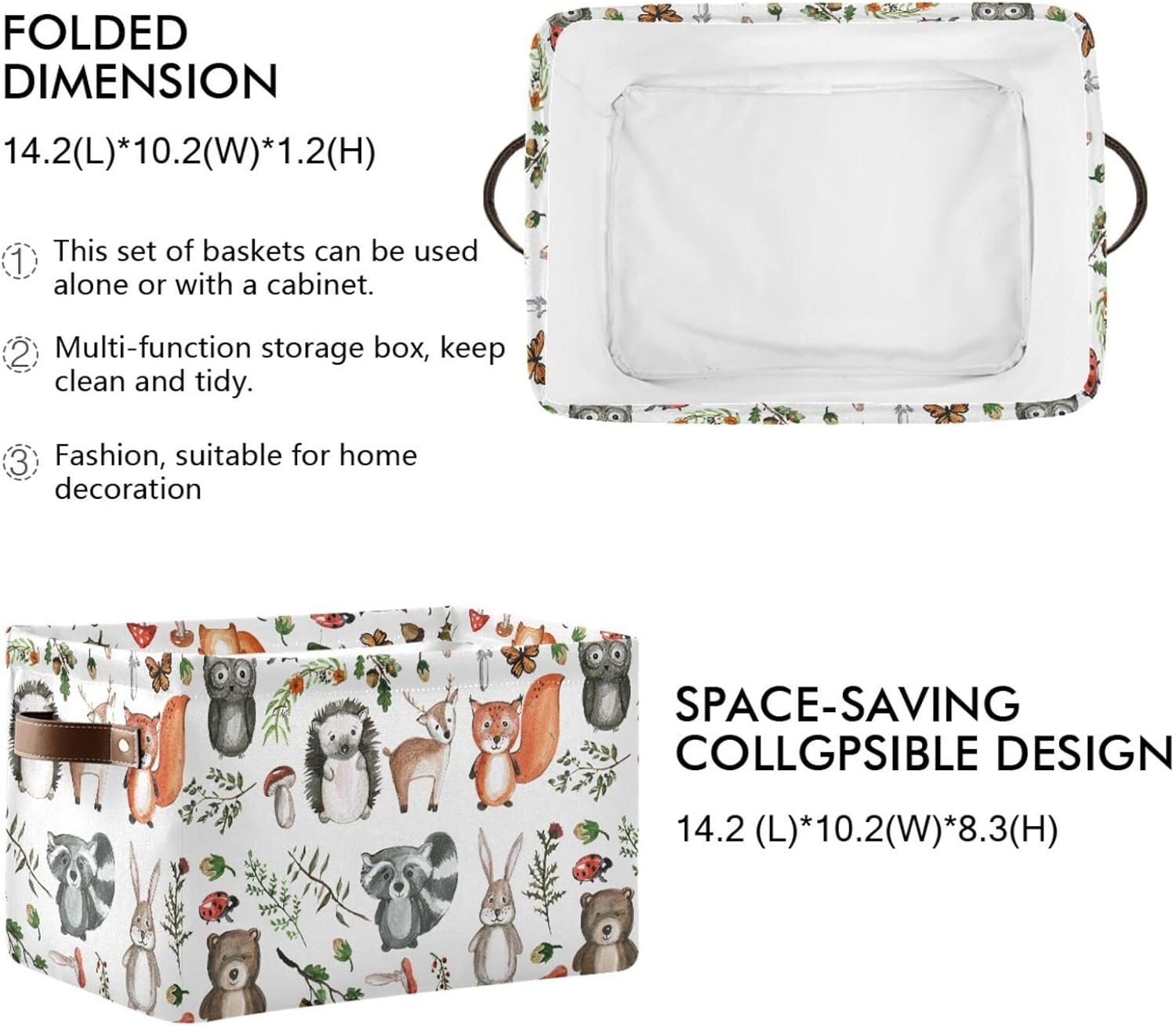 senya Cesta de almacenamiento de 2 piezas, bolsa de ropa plegable grande, rectangular, plegable, de tela, cesta de lavado plegable, lindos animales
