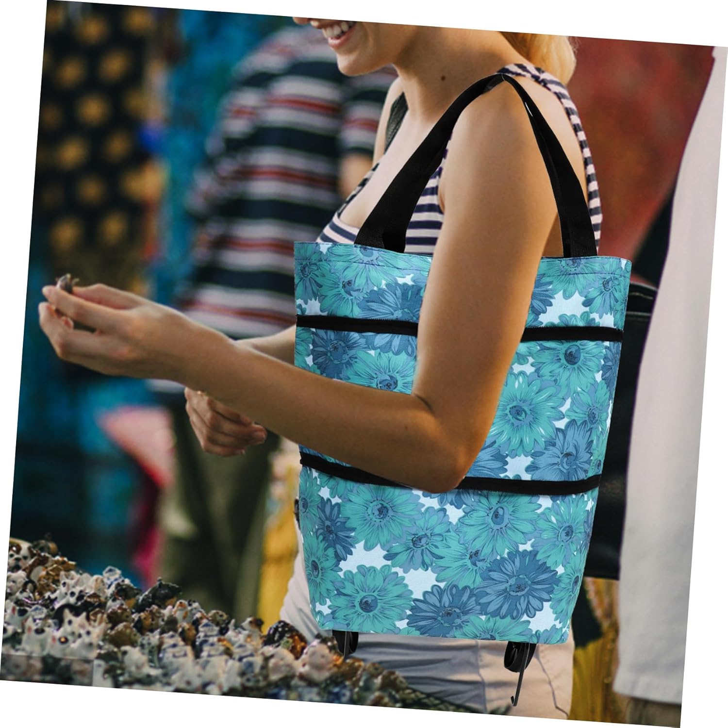 NUOBESTY Carrito de compras plegable Bolsa de mano plegable Bolsa de compras Bolsa de mano de tela Oxford portátil Bolsa de mano Carrito de compras