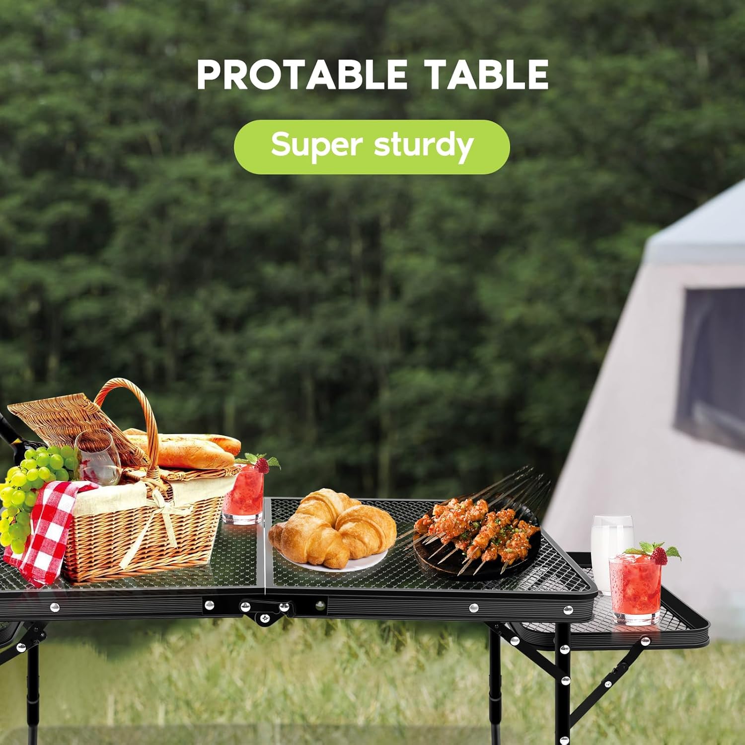 Mesa de parrilla, mesa de camping plegable, mesa de comedor de aleación de aluminio, mesa de campamento plegable de altura y ancho ajustables,