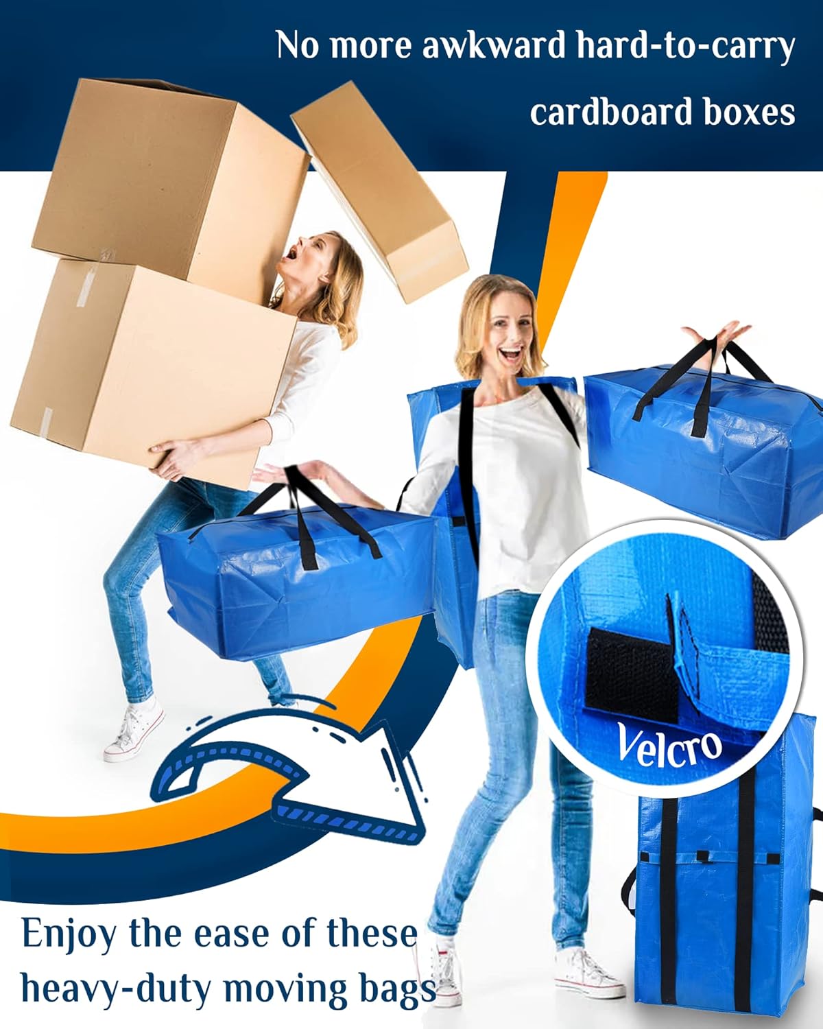 Raydior Heavy Duty Moving bags Storage Totes 4PCS Extra Large Blue Packing Bags Backpack Straps Strong Handles & Zippers College Moving, Laundry