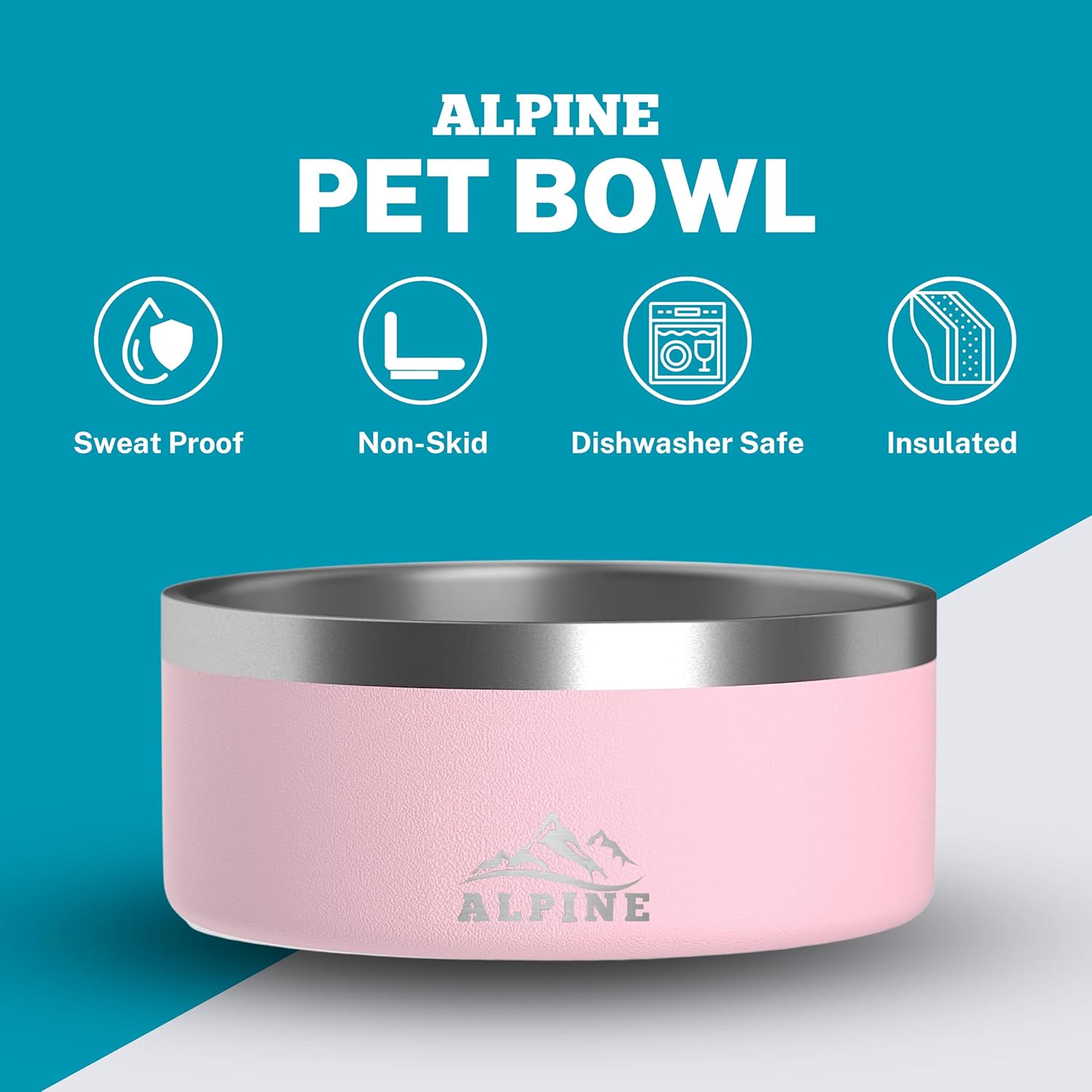 ALPINE Juego de 2 cuencos de acero inoxidable para perros, antideslizantes, de metal para alimentos y agua, aislamiento de doble pared, a prueba de