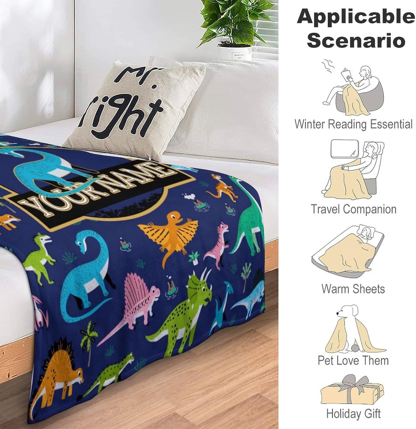 Artsadd Regalos personalizados de dinosaurios para niños, manta de bebé personalizada con nombre, manta de vellón personalizada de dinosaurio para