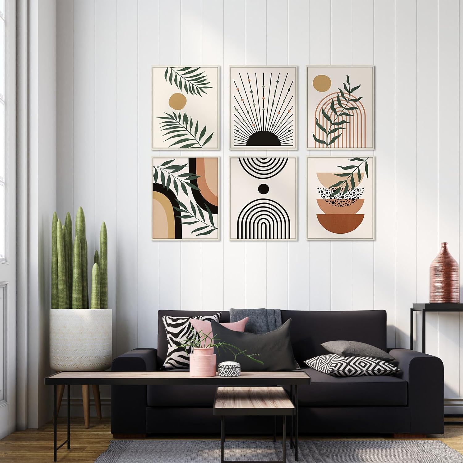 6 pósteres de arte bohemio para pared, lienzo sin marco de 8 x 10 pulgadas, cuadros artísticos de pared modernos de mediados de siglo para