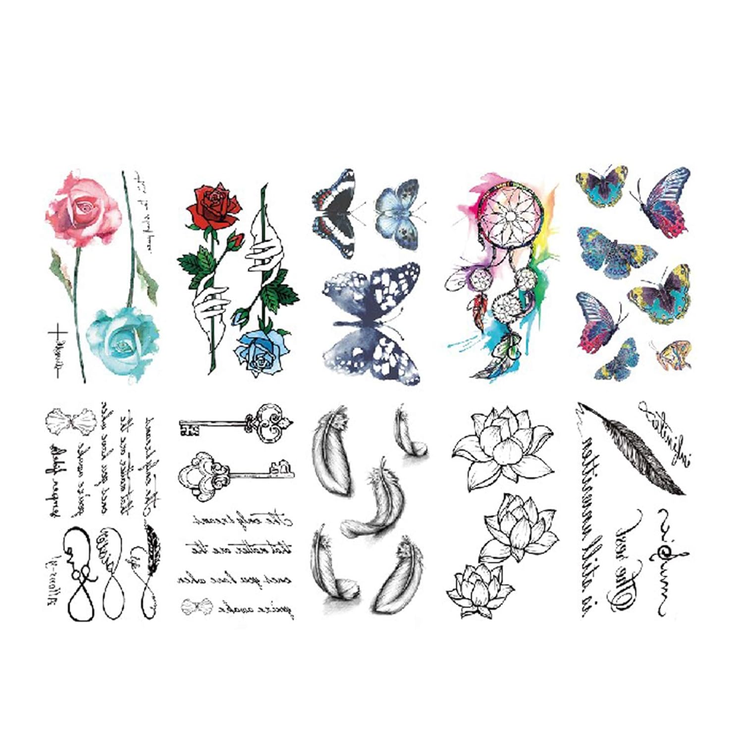Tatuajes semipermanentes de 2 semanas, 8 hojas grandes que duran 1-2 semanas de tatuajes para mujeres y niñas, 10 hojas de calcomanías de tatuaje