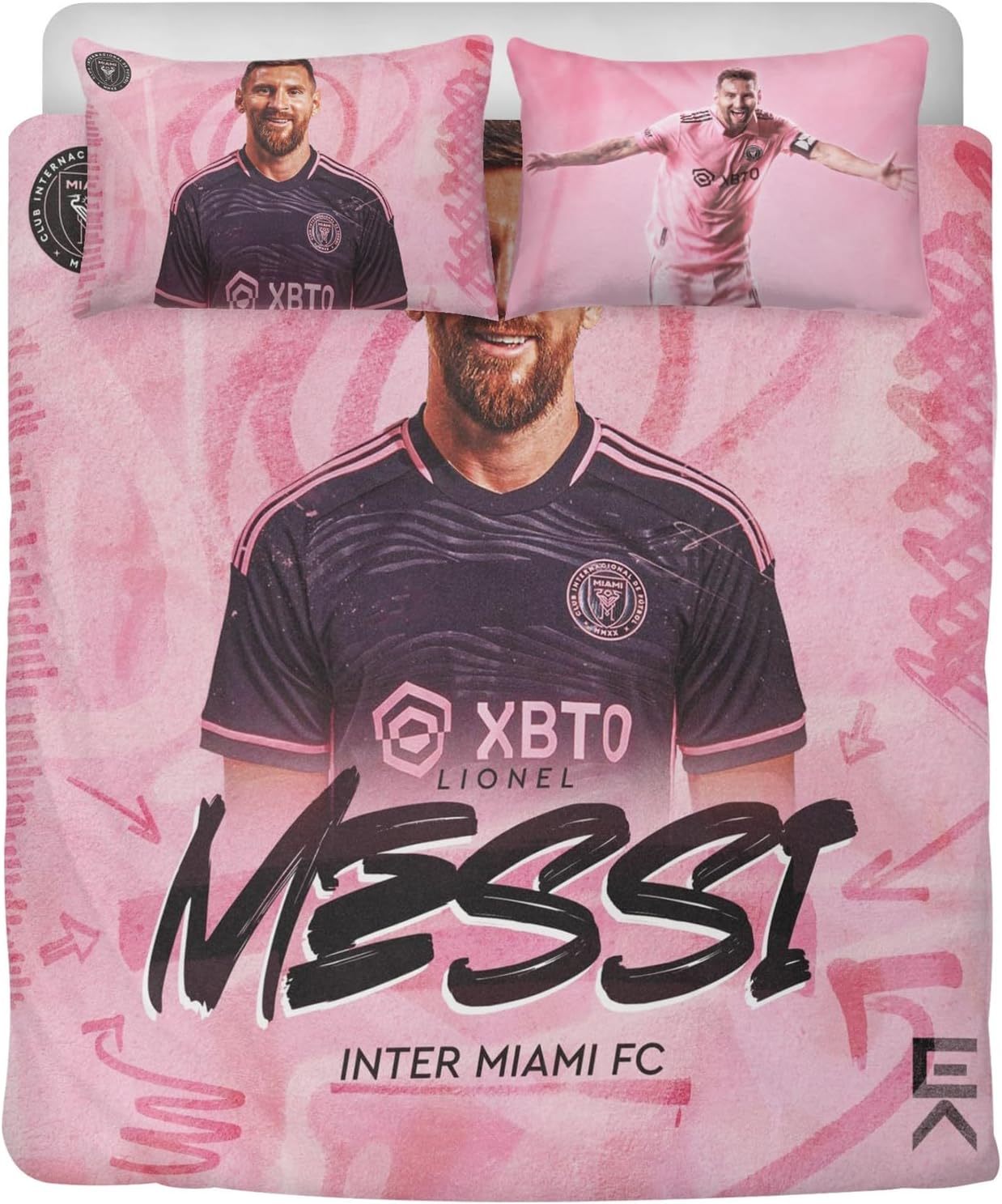 Aimery Miami – Juego de ropa de cama de fútbol, juego de funda de edredón de fútbol rosa, juego de ropa de cama de fútbol de microfibra suave, 3