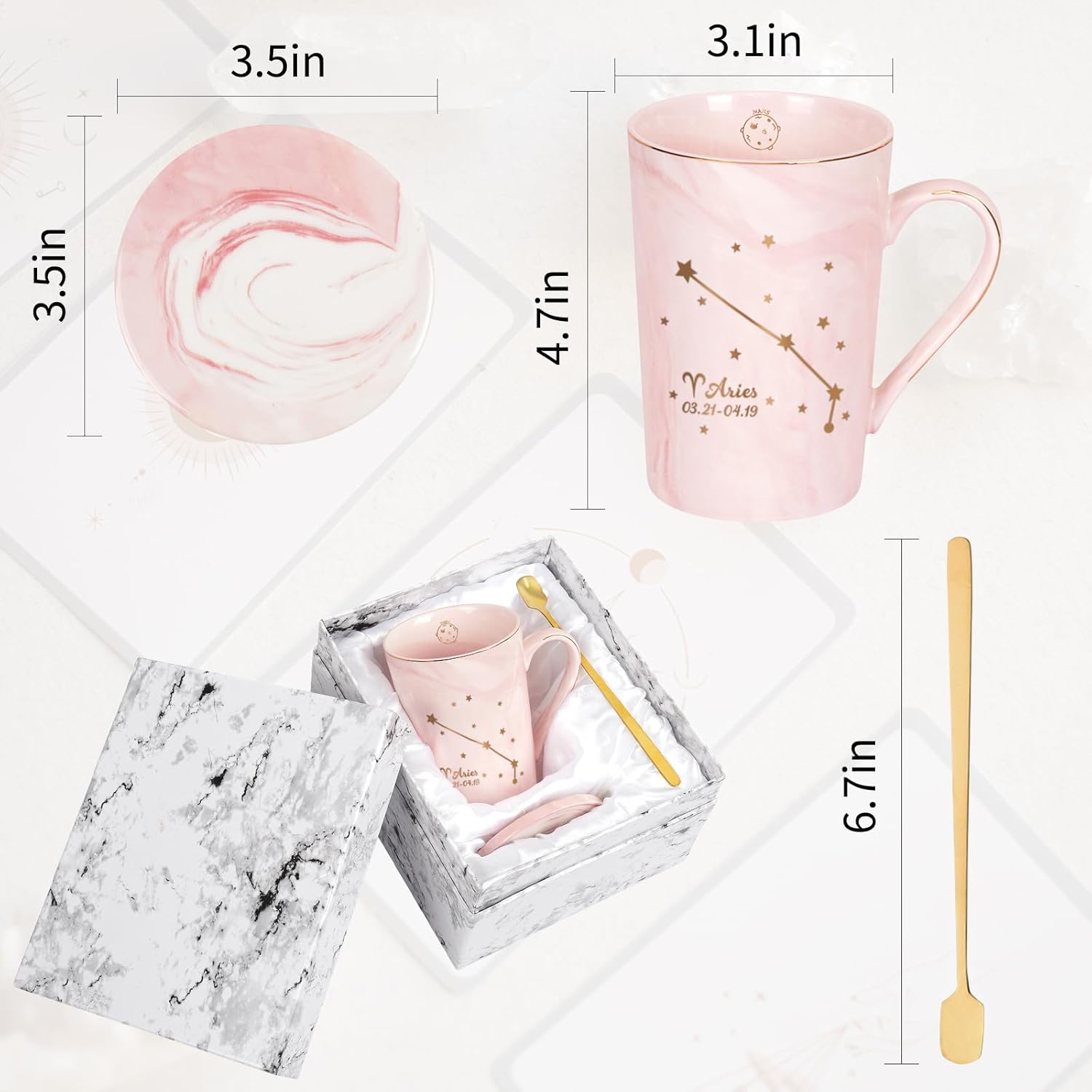 YHRJWN Regalos de Aries para mujeres, regalos de constelación Aries, tazas de café con signo del zodiaco Aries para 12 amantes de las constelaciones