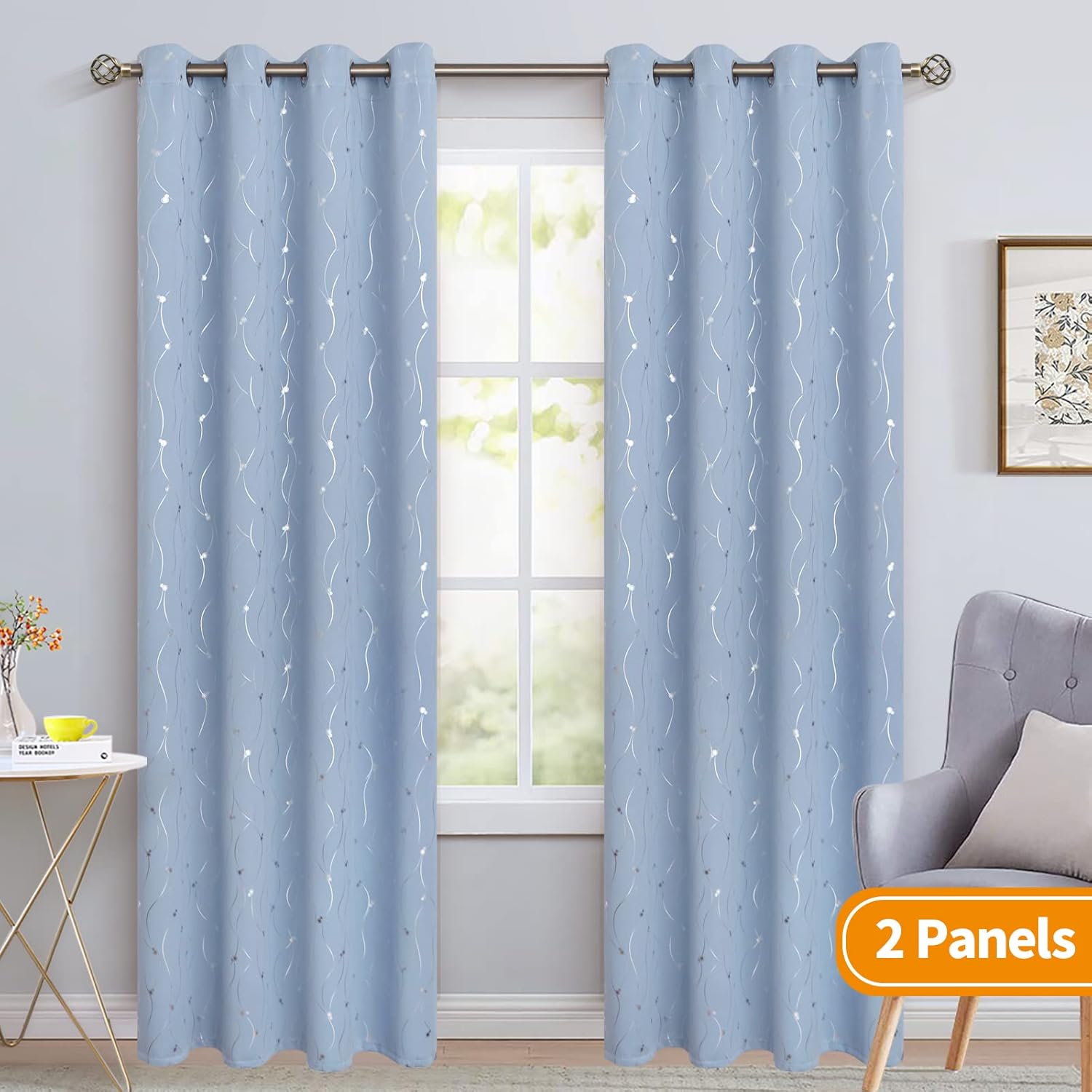 BGment Cortinas para oscurecer la habitación de 95 pulgadas de largo, cortinas opacas con aislamiento térmico con ojales y línea ondulada y puntos