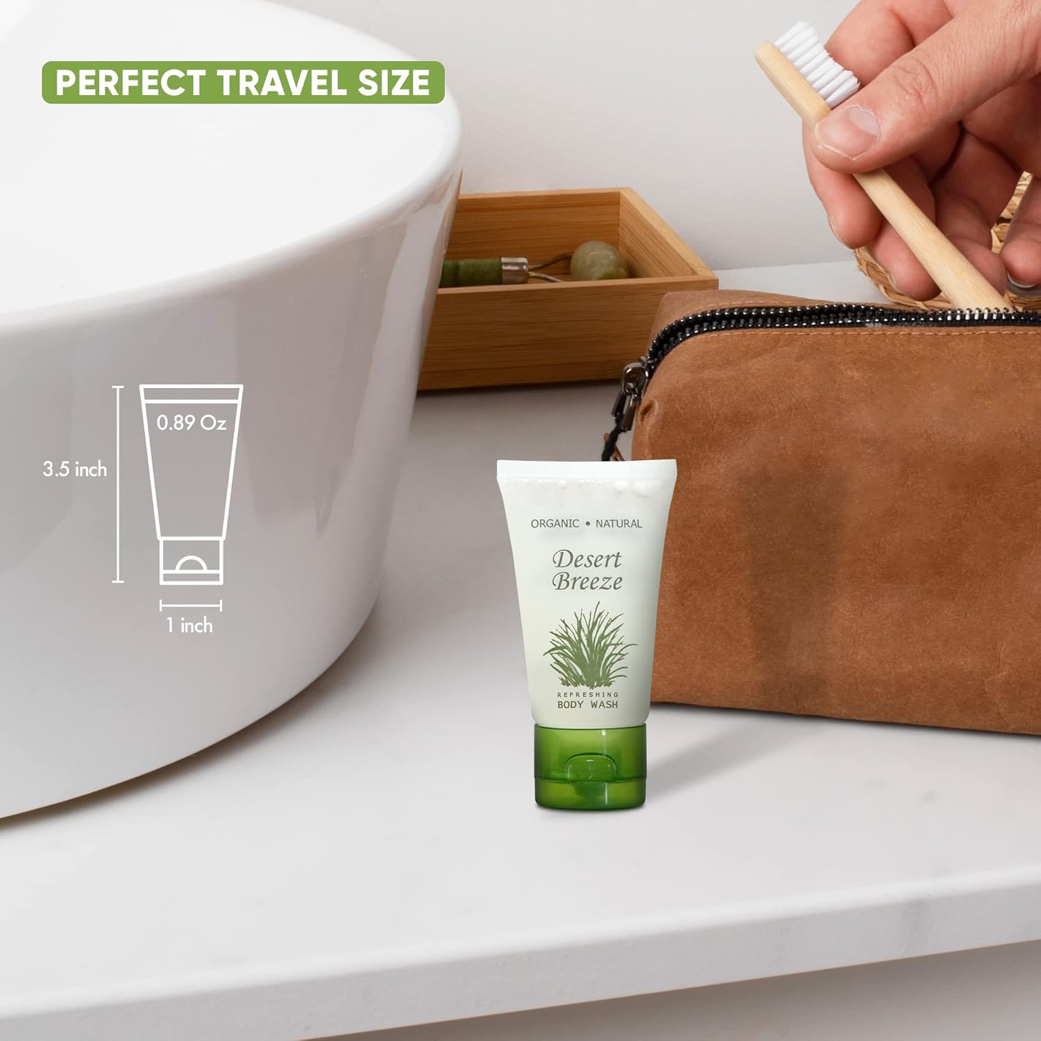 Desert Breeze Gel de baño, artículos de tocador de hotel tamaño viaje, tapa abatible de 1 oz (caja de 20)