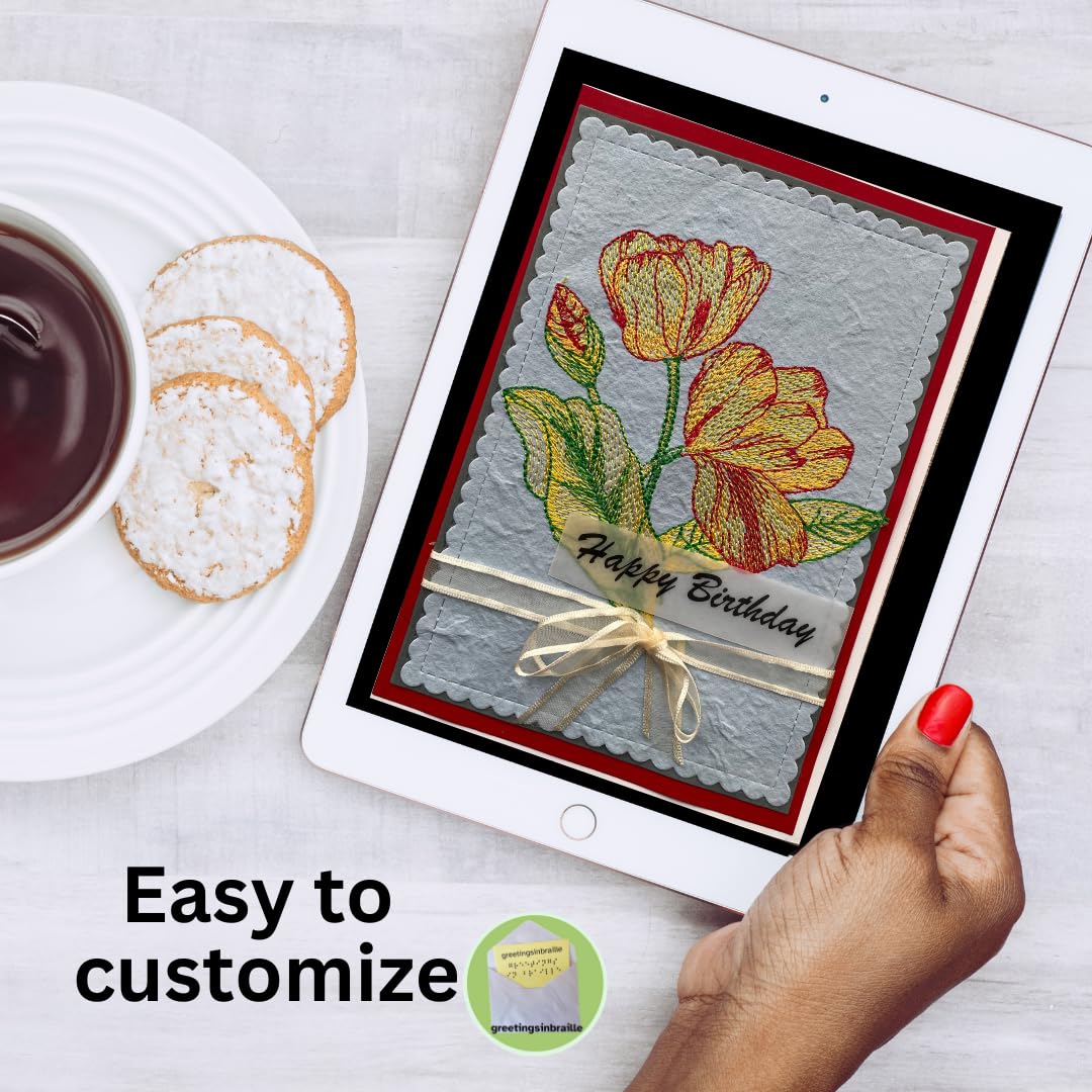 Greeting Cards – Personalized & Custom Handmade Handcrafted Card – Flower Based Message -Gift For Visually Impaired (Stitched Tulips)