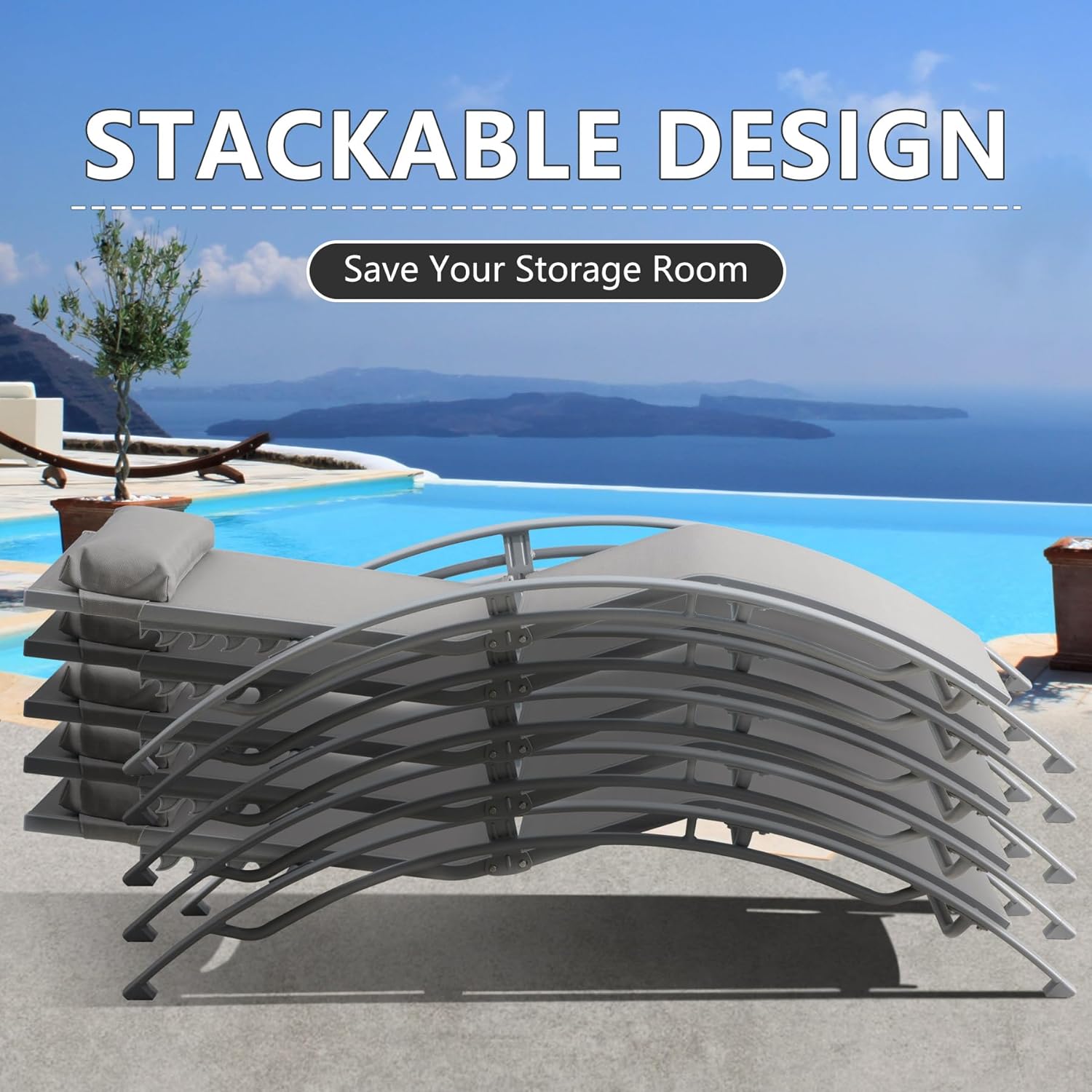 Domi – Juego de 2 sillas de piscina ajustables de aluminio, para exteriores, sillas de piscina para todo tipo de clima, para terraza, césped,