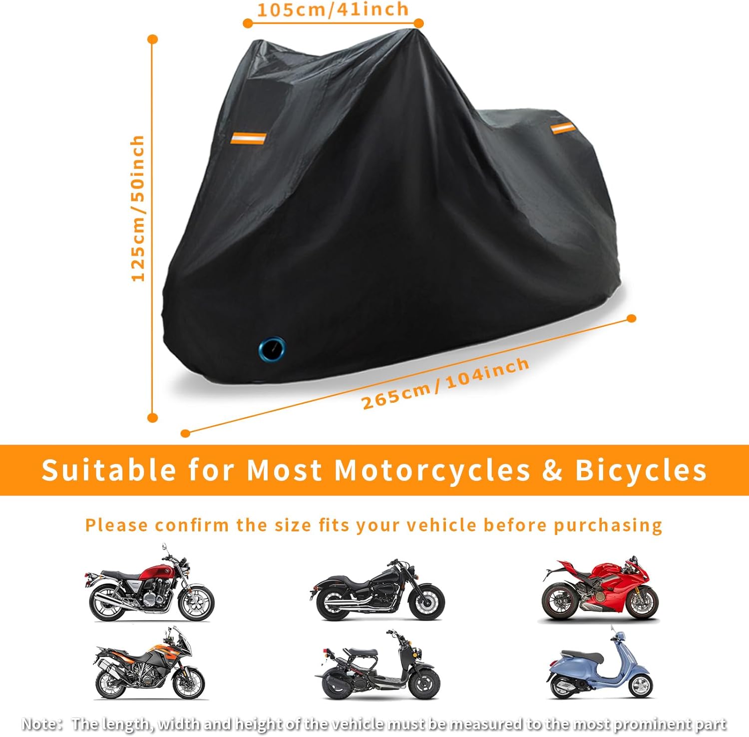 Funda impermeable para motocicleta y scooter para todas las estaciones, protección solar al aire libre, tres cintas reflectantes con agujeros de