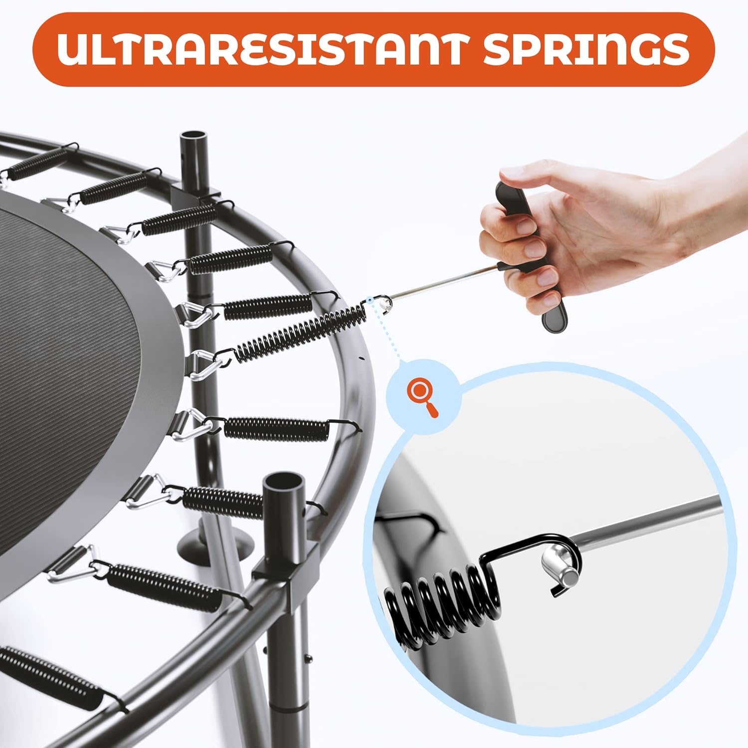 Happin Muelles para trampolín de 7 y 5.5 pulgadas con herramienta de resorte, juego de 16 resortes de acero galvanizado resistente, resortes de