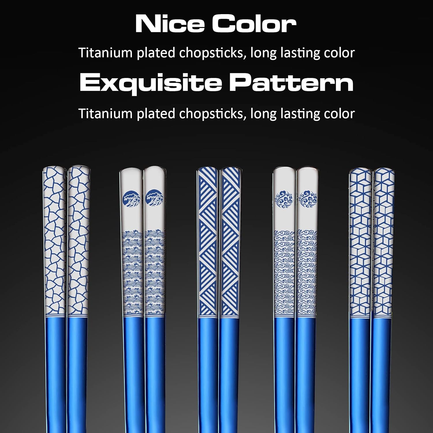 Palillos de metal reutilizables de acero inoxidable 188 grabados con láser, palillos de titanio de alta calidad, aptos para lavavajillas, ligeros,