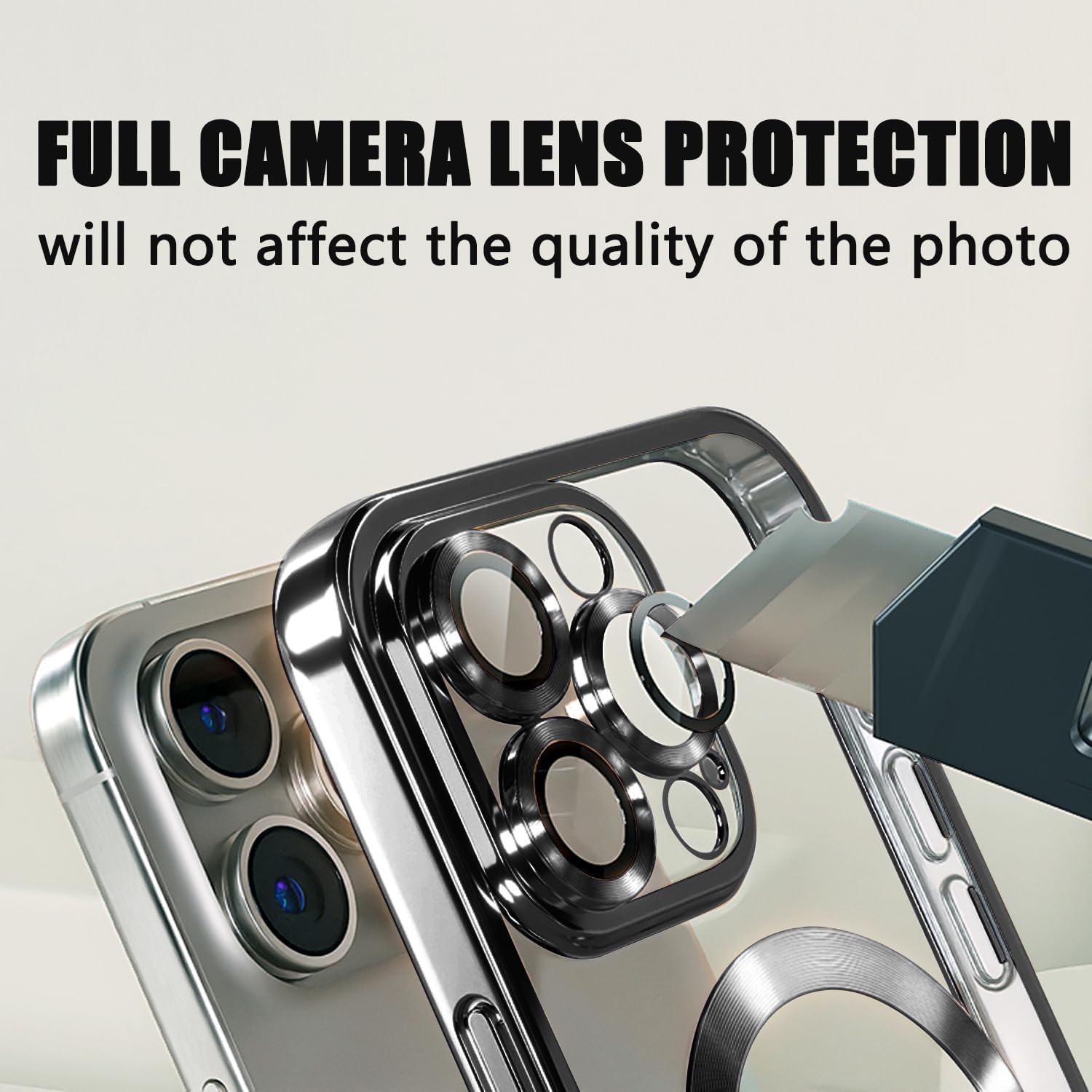Misscase Funda MagSafe para iPhone 15 Pro con protector de lente de cámara, protección completa, funda magnética transparente compatible con MagSafe
