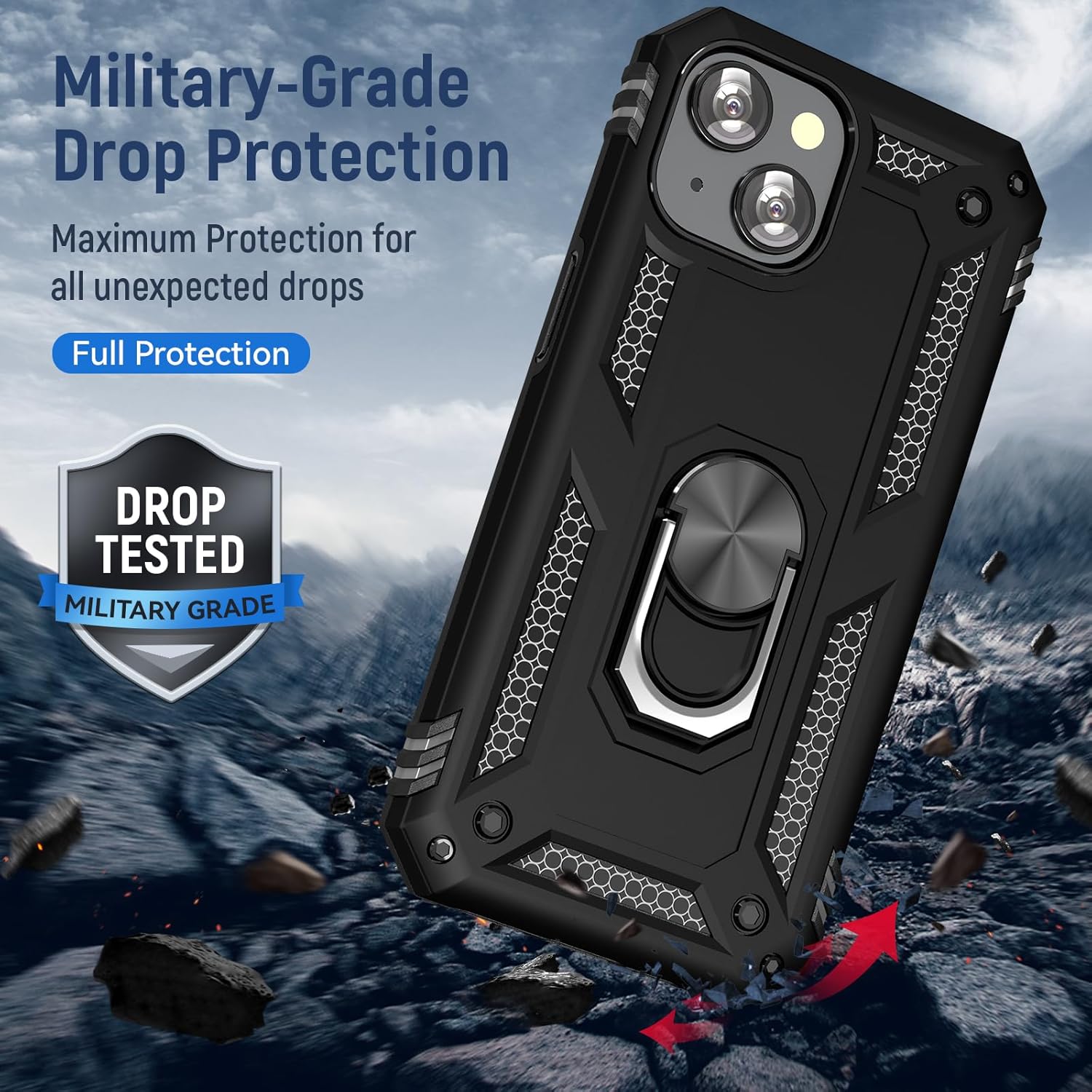 UKLCCU Funda de teléfono para iPhone 13 Mini iPhone 13 Mini Funda de teléfono para hombres Funda de armadura resistente con soporte y anillo para