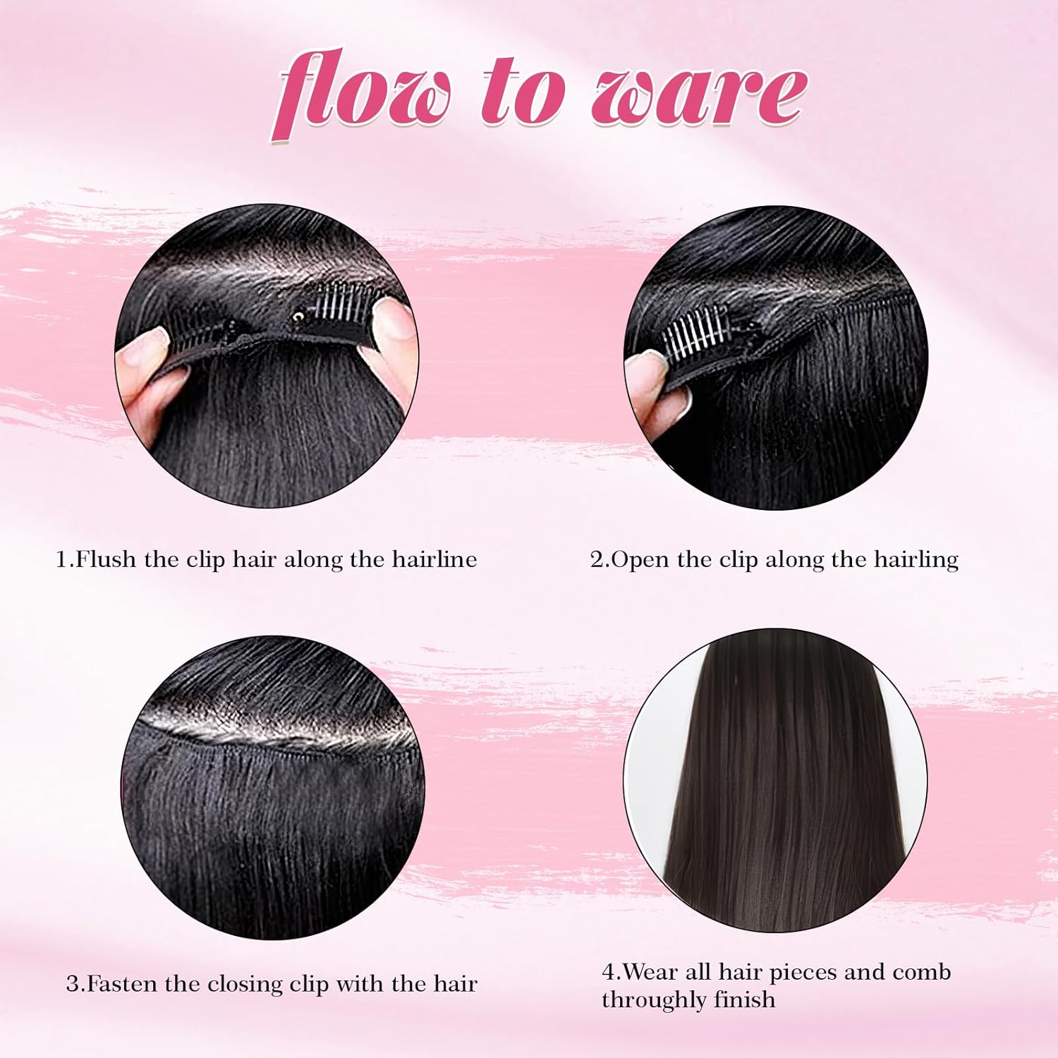 joiqhcs Extensiones de cabello humano con clip, color negro azabache, 8 piezas, 100% Remy, extensiones de cabello humano real, lacio, color negro