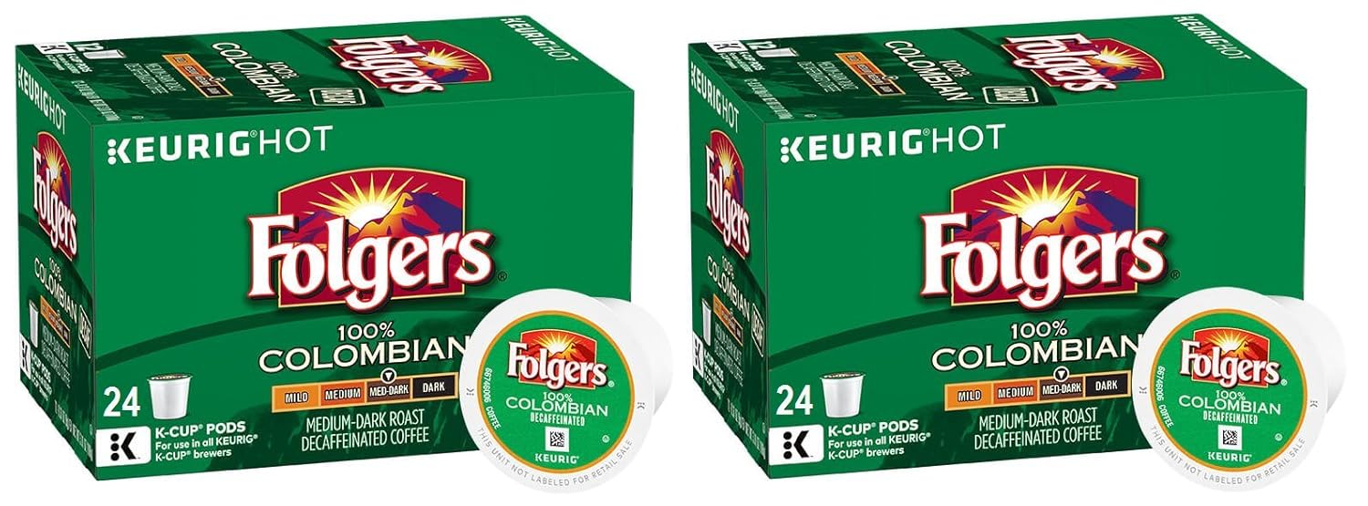 Folgers Cápsulas K-cup 100 % colombianas descafeinadas para cafeteras Keurig, 48 unidades