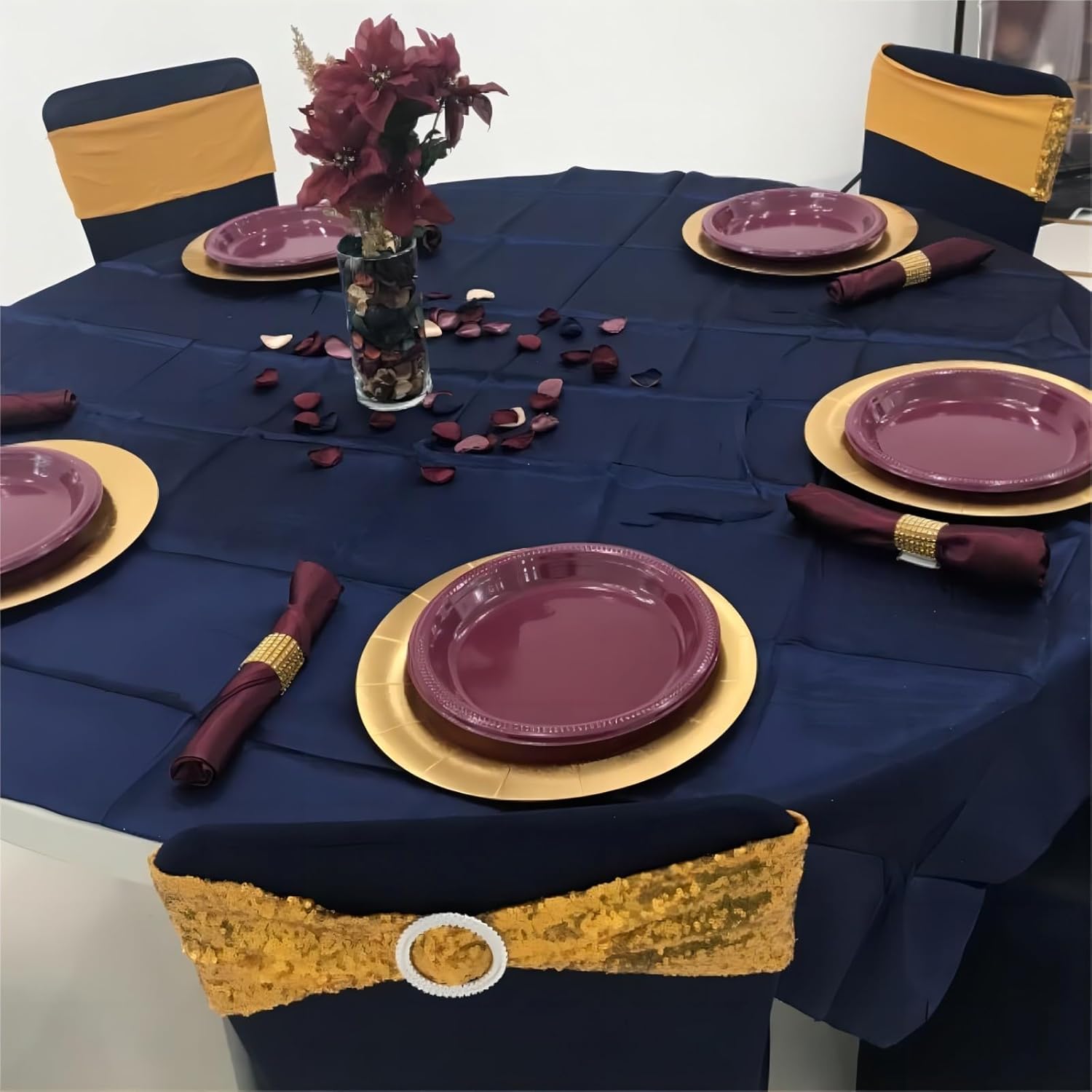 KEILEOHO Paquete de 60 bandas de lentejuelas para sillas de 14 x 6 pulgadas, lazos dorados para silla, bandas decorativas con purpurina para