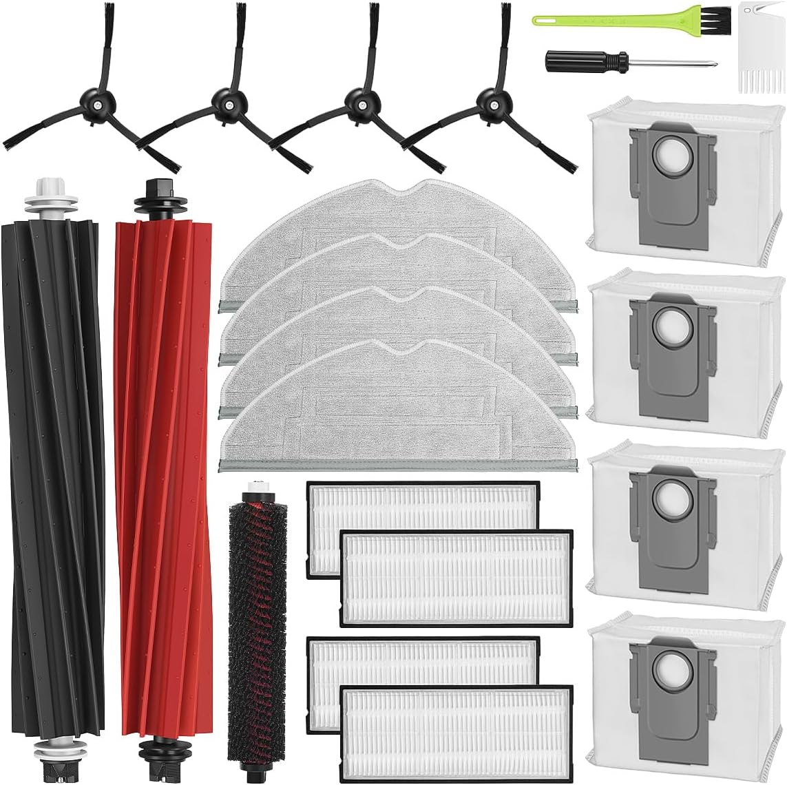 Kit de accesorios para Roborock S8 Pro UltraS8 Plus, 1 par de cepillos de goma dobles, 1 cepillo rodante autolimpiante, 4 almohadillas para