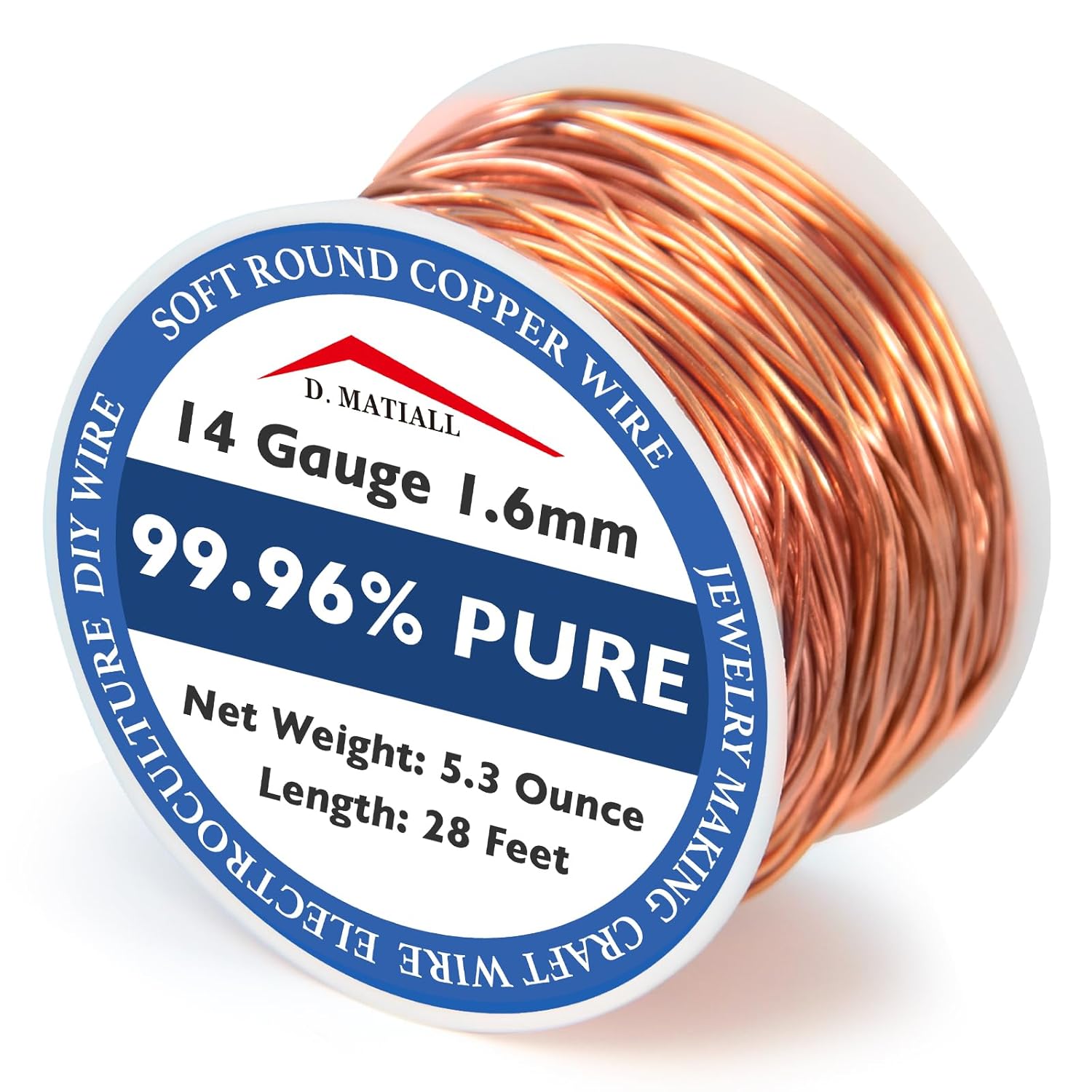 Alambre de cobre 99.95% puro  calibre 14 0.063 in  28 pies, carrete de 5.3 onzas  Alambre de cobre suave C11000 para manualidades, jardinería,