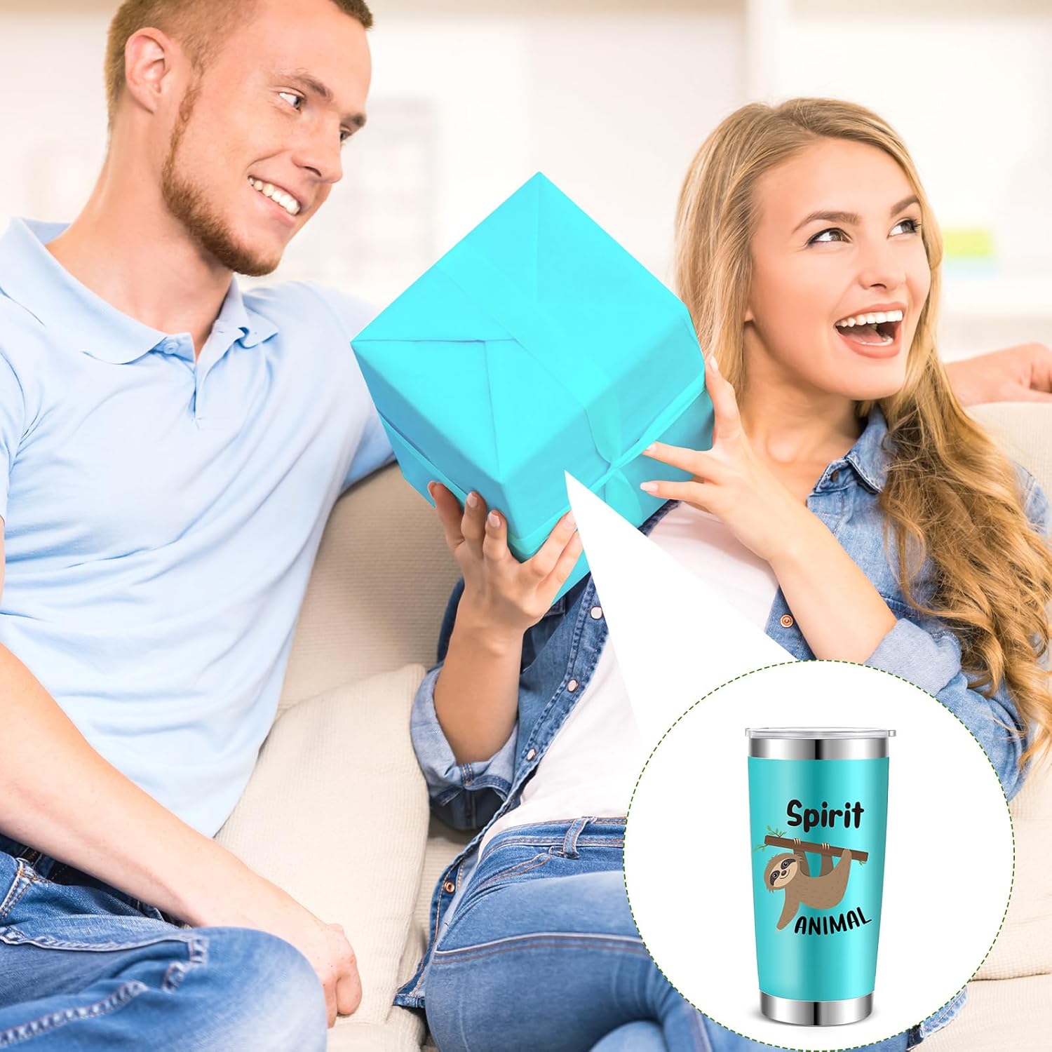 Abbylike 3 piezas de regalo de perezoso bolsa de maquillaje de perezoso de 20 onzas, taza de viaje de acero inoxidable con 1 tapa y 2 pajitas, vaso