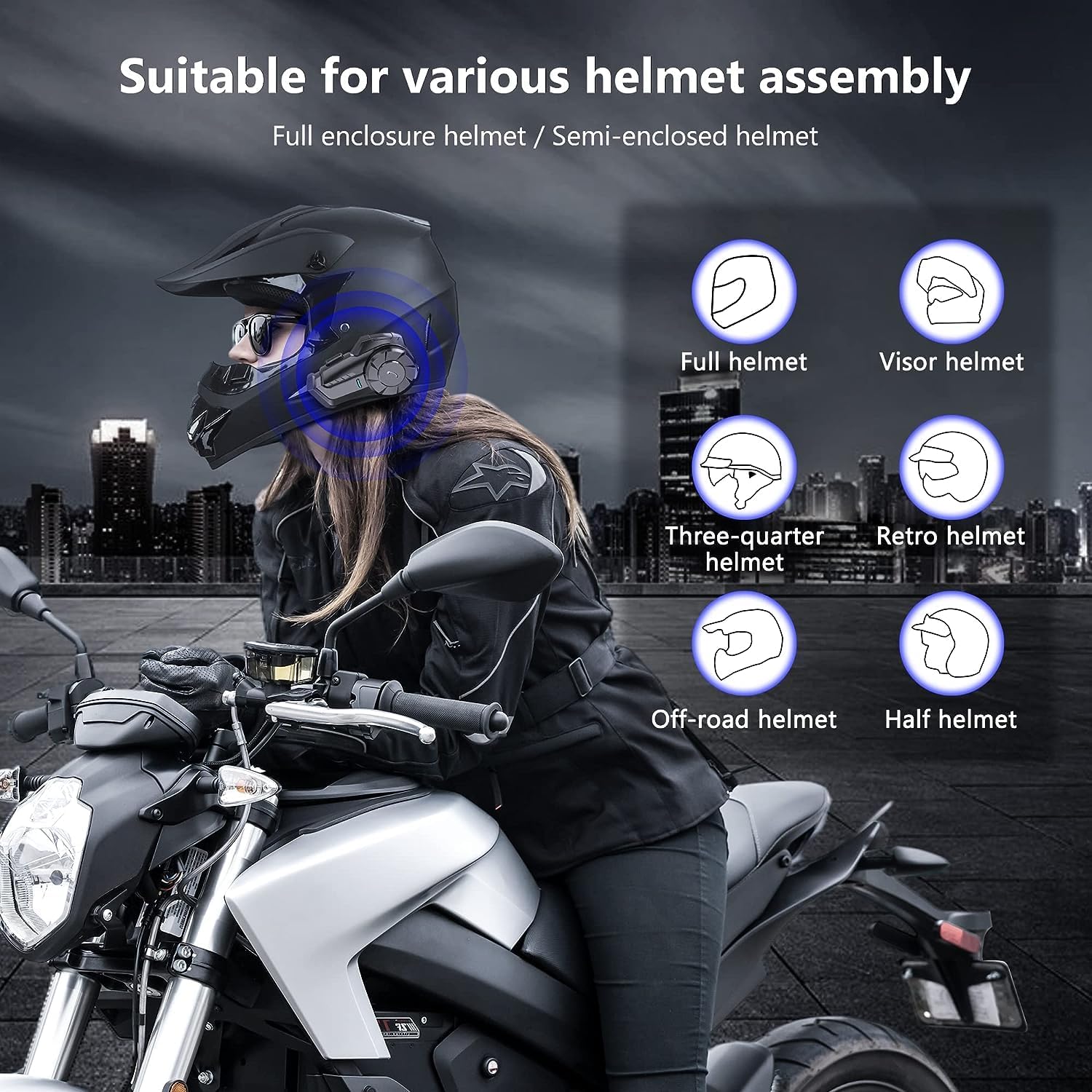Zhongreat Casco de motocicleta Bluetooth 5.0 Auriculares, Intercomunicador inalámbrico Dirtbike al aire libre sistema de comunicación hasta 800M