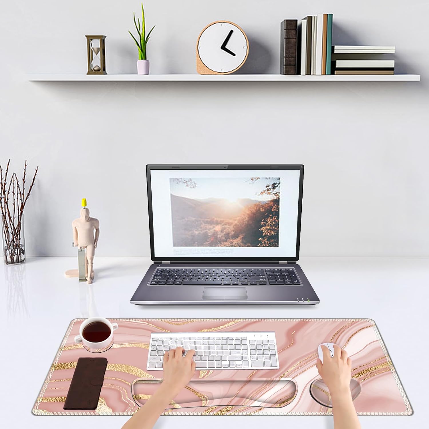 DINKY Juego de alfombrillas para mouse y teclado, alfombrilla de mouse grande para juegos + soporte ergonómico de espuma viscoelástica para