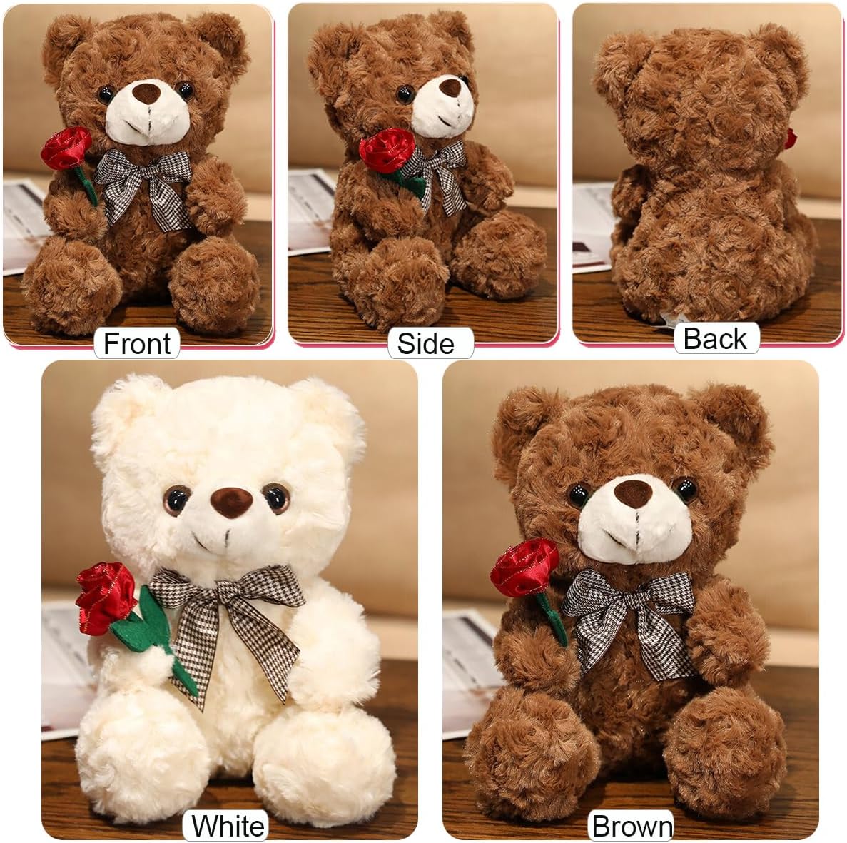 Evlooe Oso de peluche para el día de San Valentín, lindo oso de peluche de 9.8 pulgadas con rosa, suave, pequeño, regalo para novia novio (marrón)