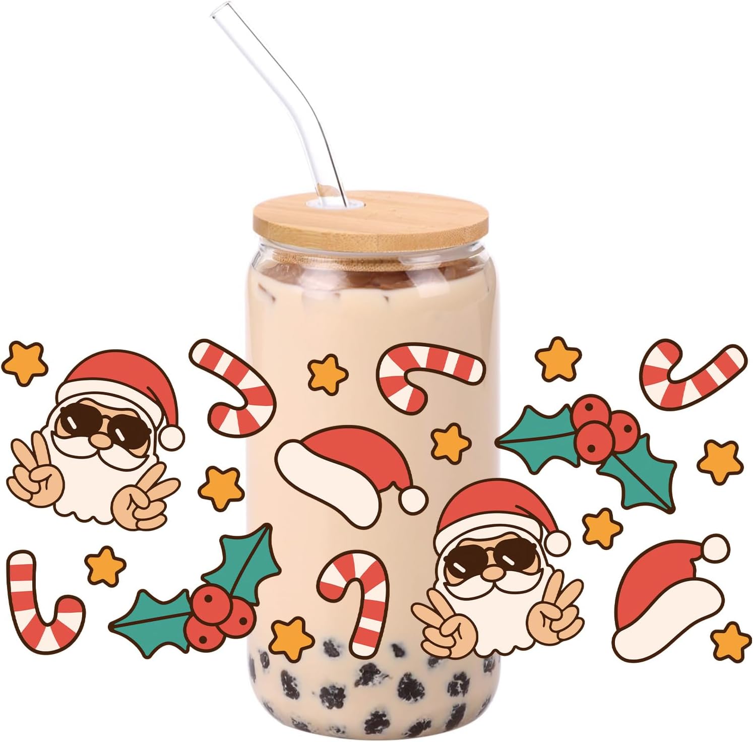 10 hojas de calcomanías de transferencia de Navidad UV DTF 3D tazas envolturas calcomanías para taza de vidrio Libbey de 16 onzas impermeable frotar