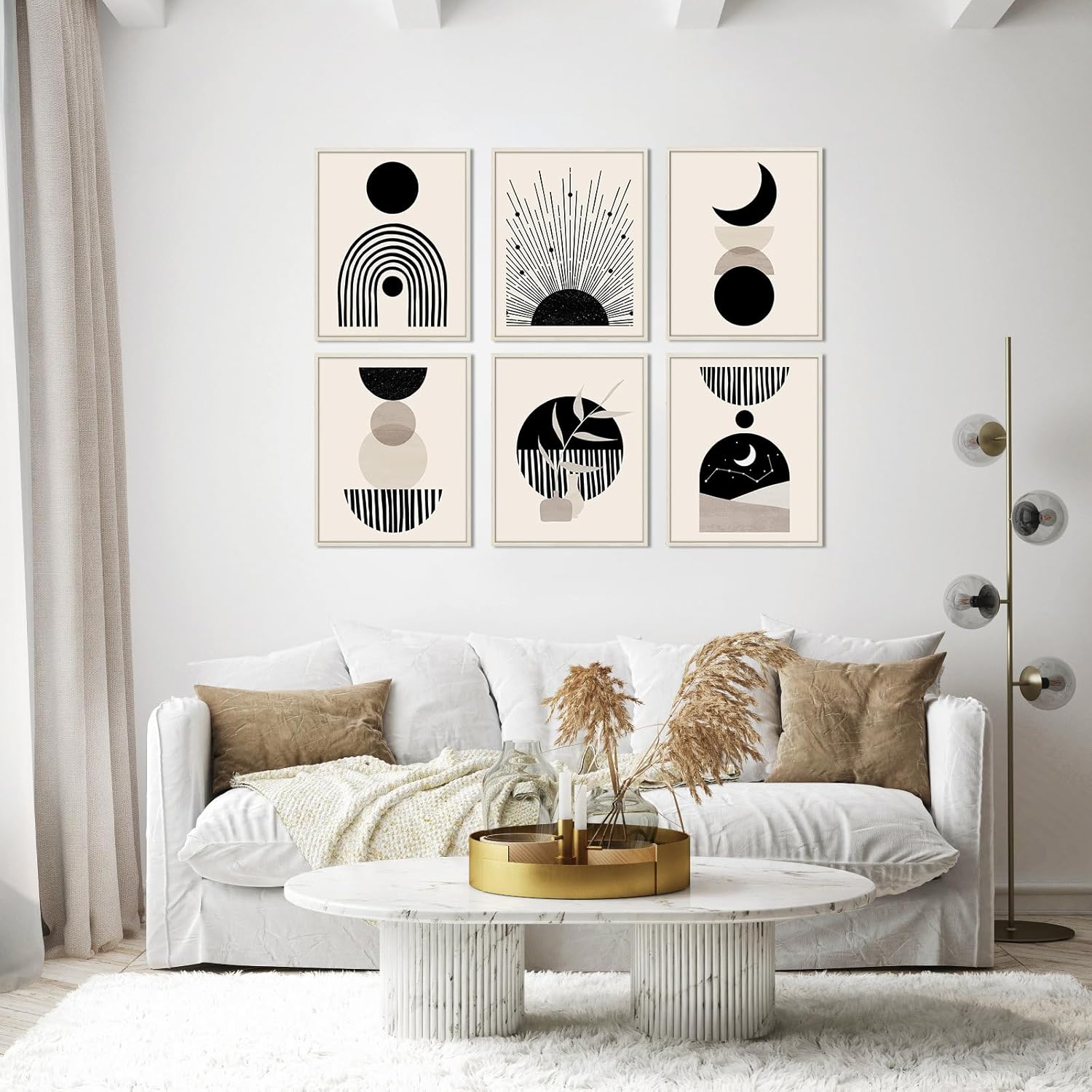 Arte bohemio para pared, arte abstracto bohemio para pared, arte de pared negro y beige, línea de amanecer, arte en lienzo, impresiones modernas de