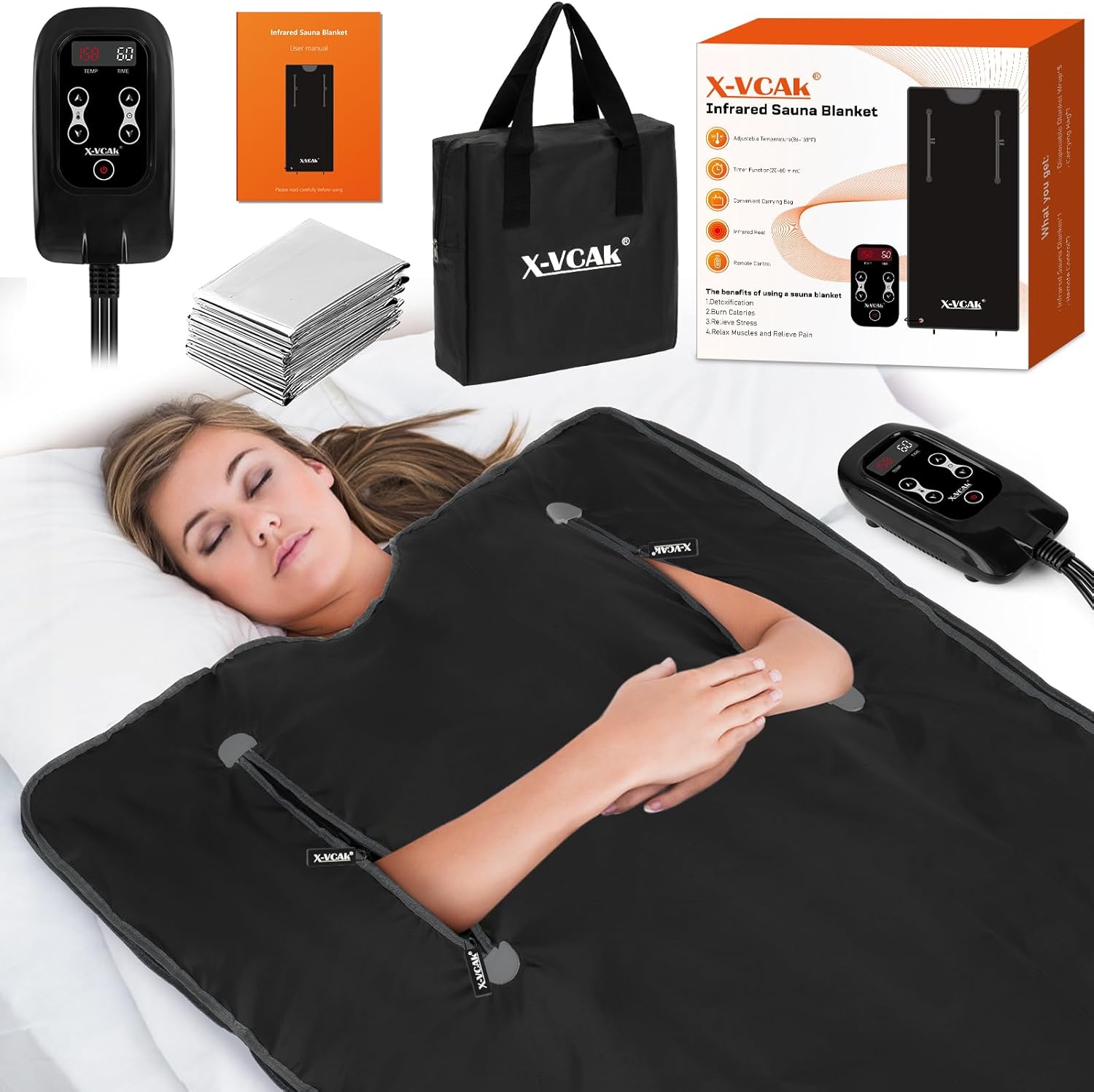 Manta de sauna para desintoxicación, manta de sauna de infrarrojos lejanos, sauna portátil para el hogar, 86-158, temporizador de 20-60 minutos, 6