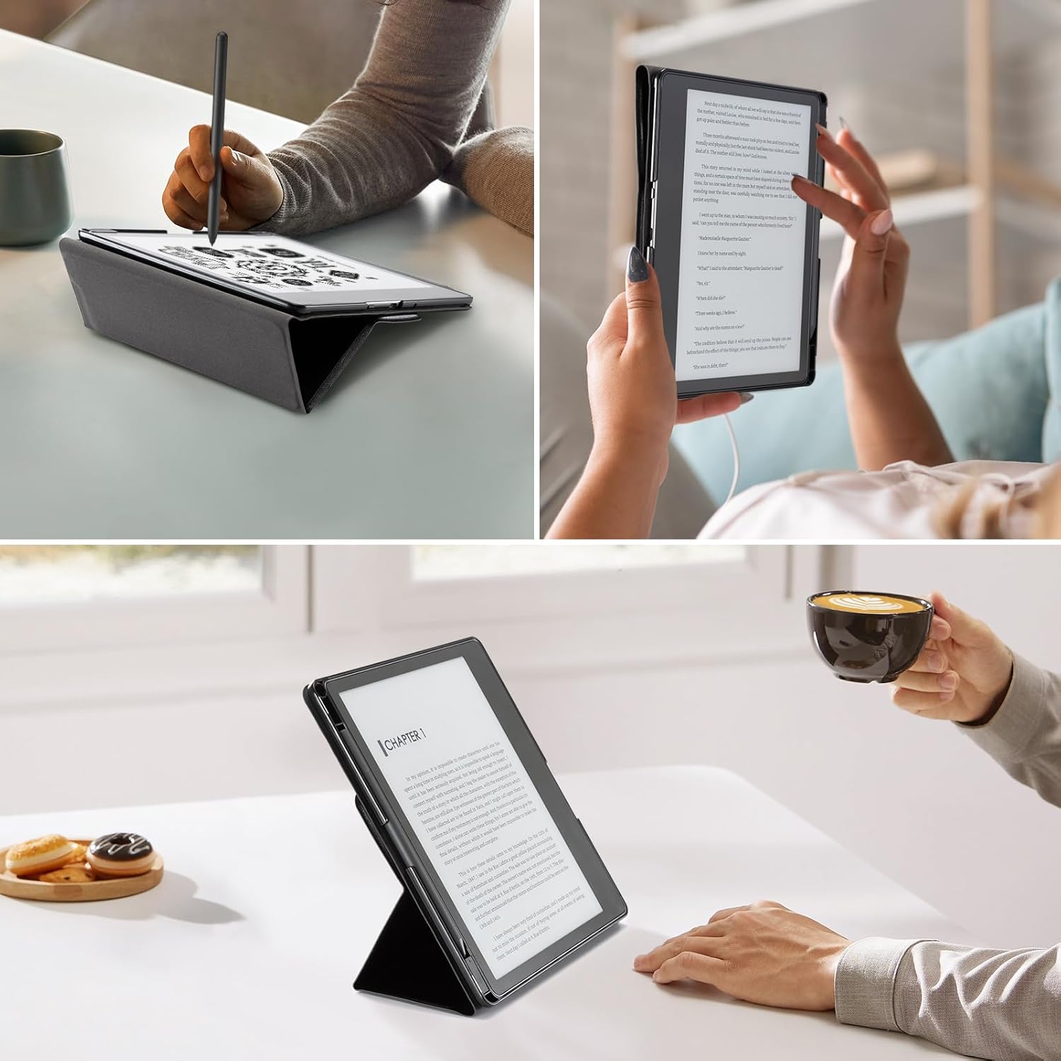 CoBak Funda con soporte para Kindle Scribe  Funda de piel prémium con soporte para bolígrafo, función de apagado y encendido automático y función de