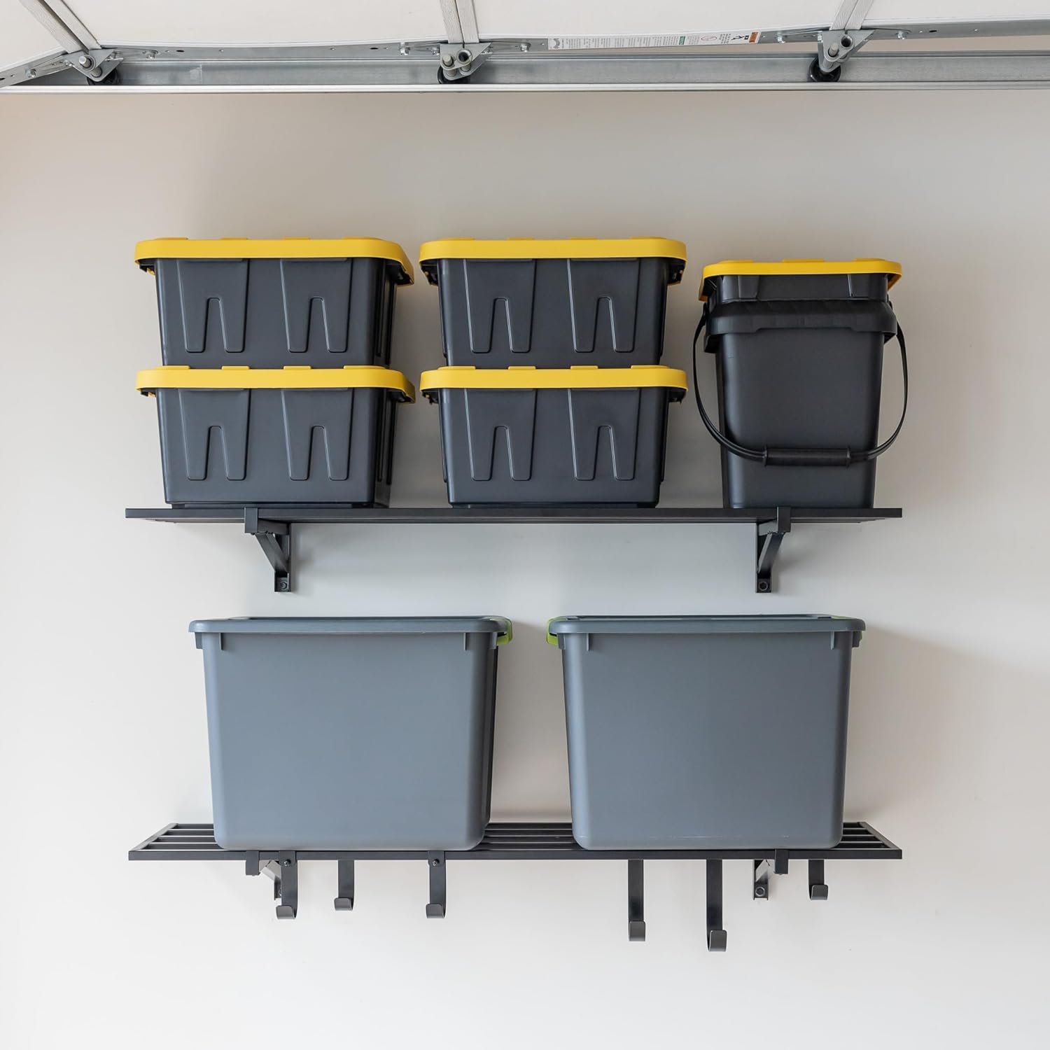 StoreYourBoard Paquete de 2 estantes de pared de garaje resistentes, estante de almacenamiento de pared de 1 x 4 pies con ganchos, soporta 200